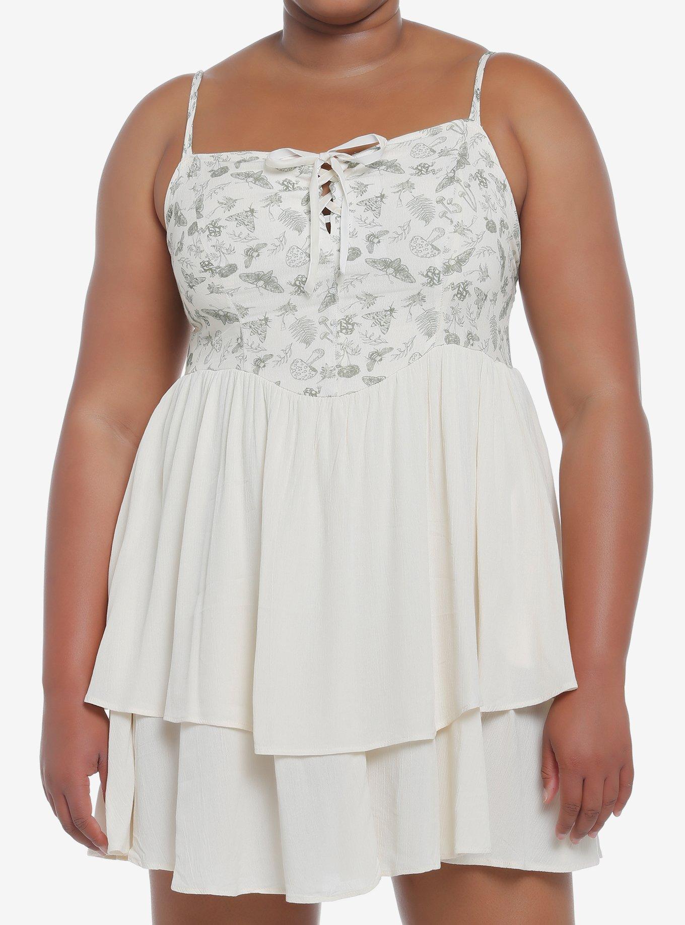 Cottagecore Ivory Strappy Tiered Dress Plus Size, MULTI, hi-res