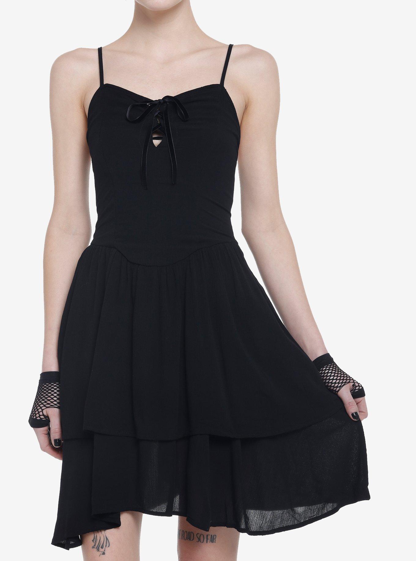 Black Strappy Tiered Dress, MULTI, hi-res