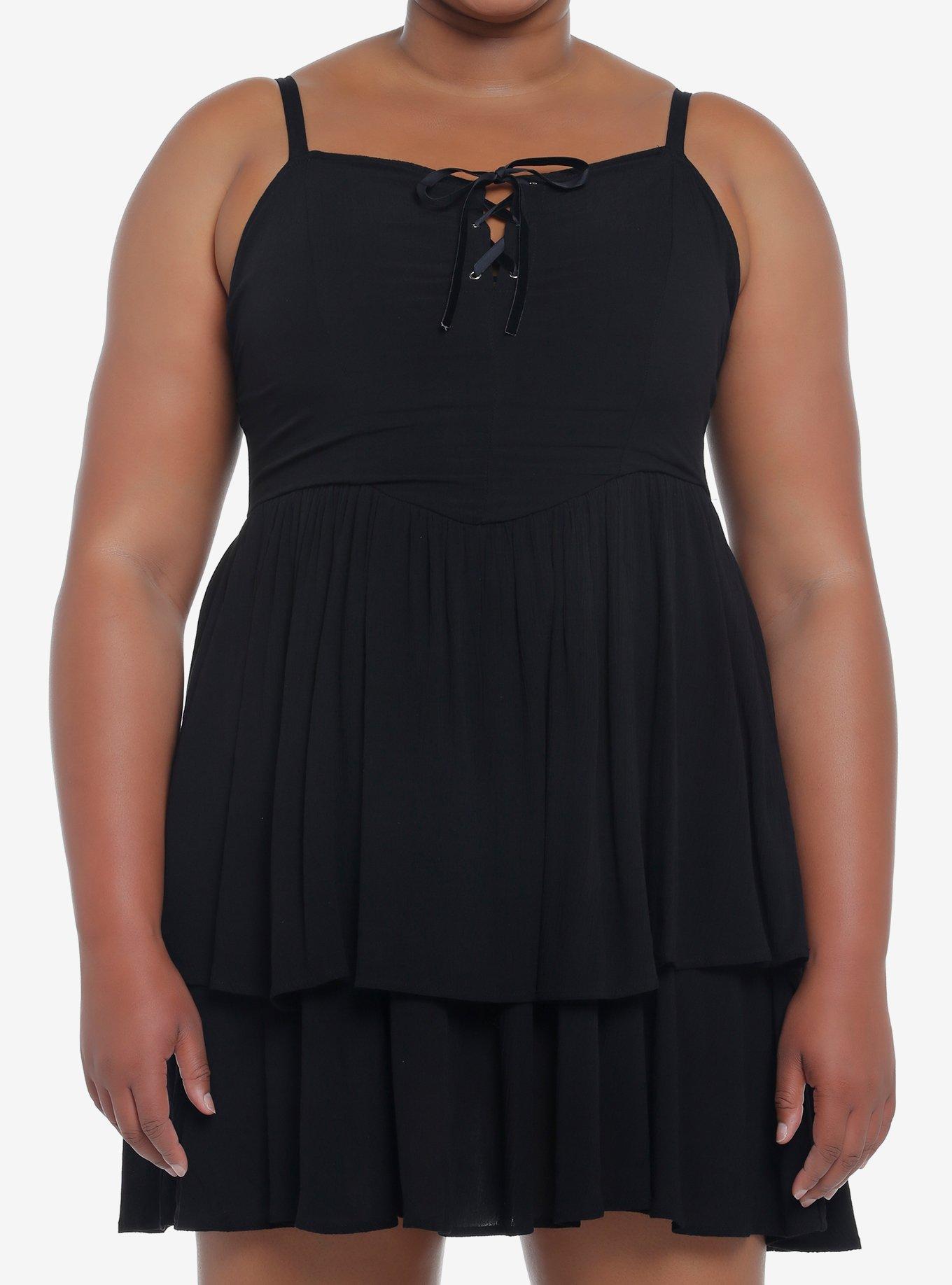 Black Strappy Tiered Dress Plus Size, MULTI, hi-res