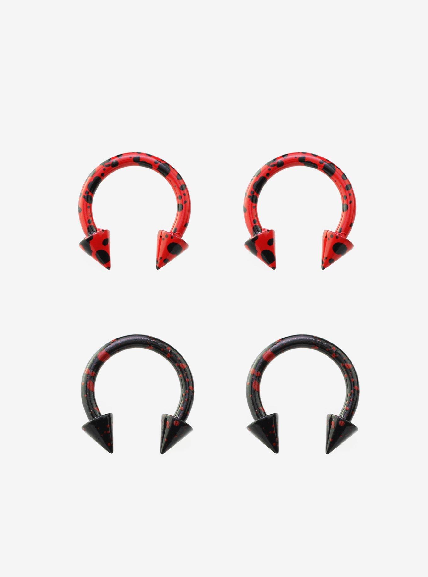 Steel Black & Red Splatter Circular Barbell 4 Pack, METAL, hi-res