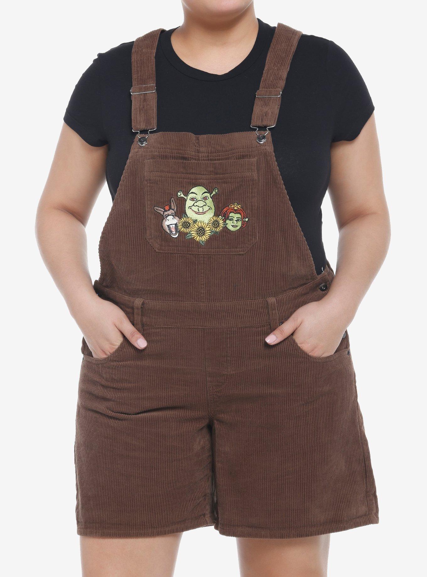 Shrek Embroidered Corduroy Shortalls Plus Size, MULTI, hi-res