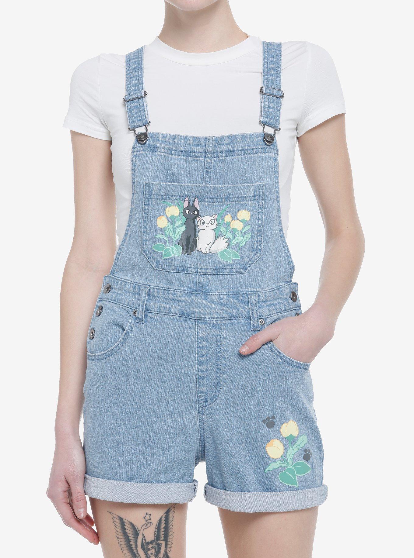 Studio Ghibli Kiki's Delivery Service Jiji & Lily Flower Shortalls, MULTI, hi-res