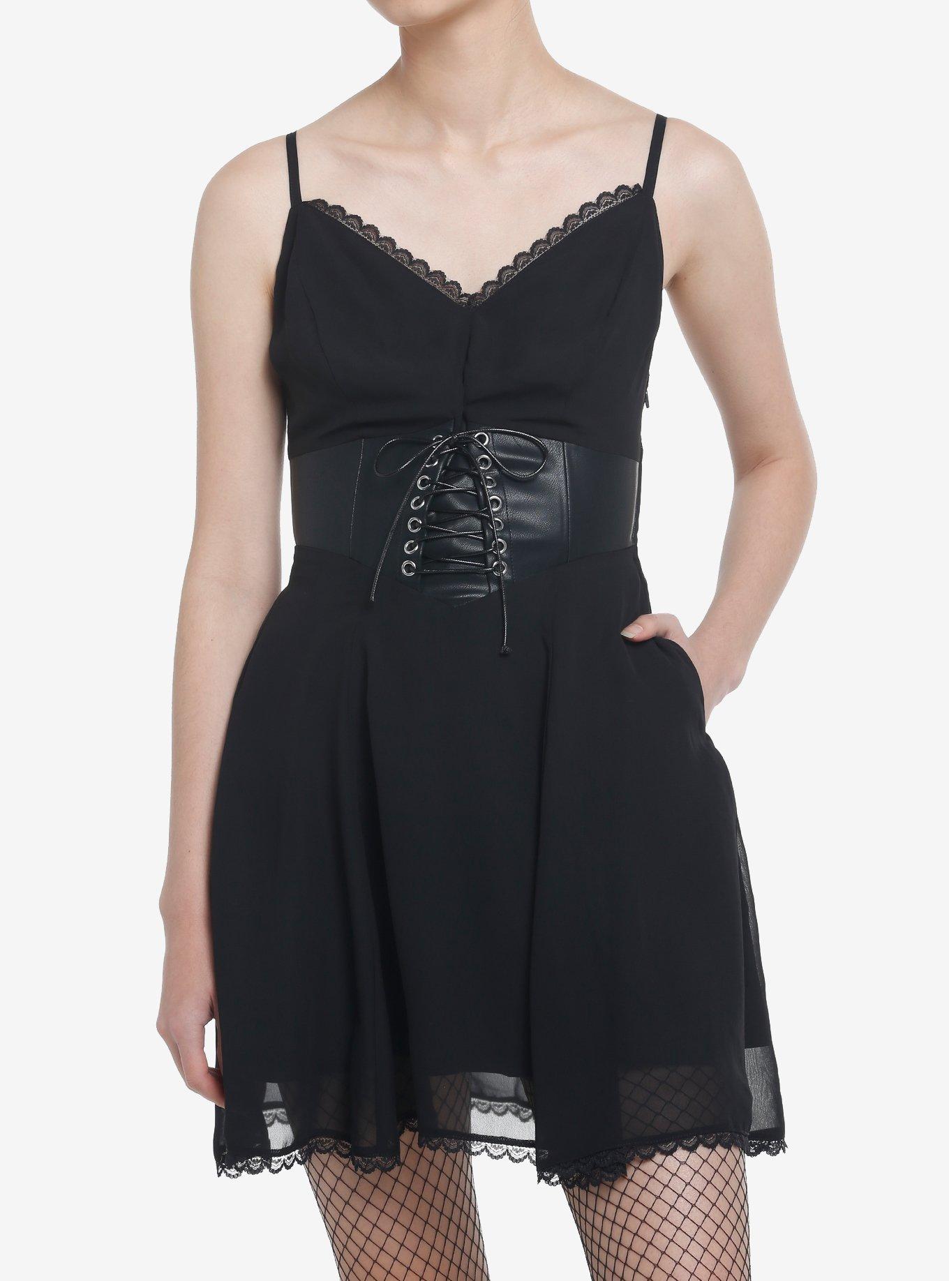 Social Collision Black Corset Slip Dress, BLACK, hi-res