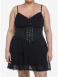 Social Collision Black Corset Slip Dress Plus Size, BLACK, hi-res