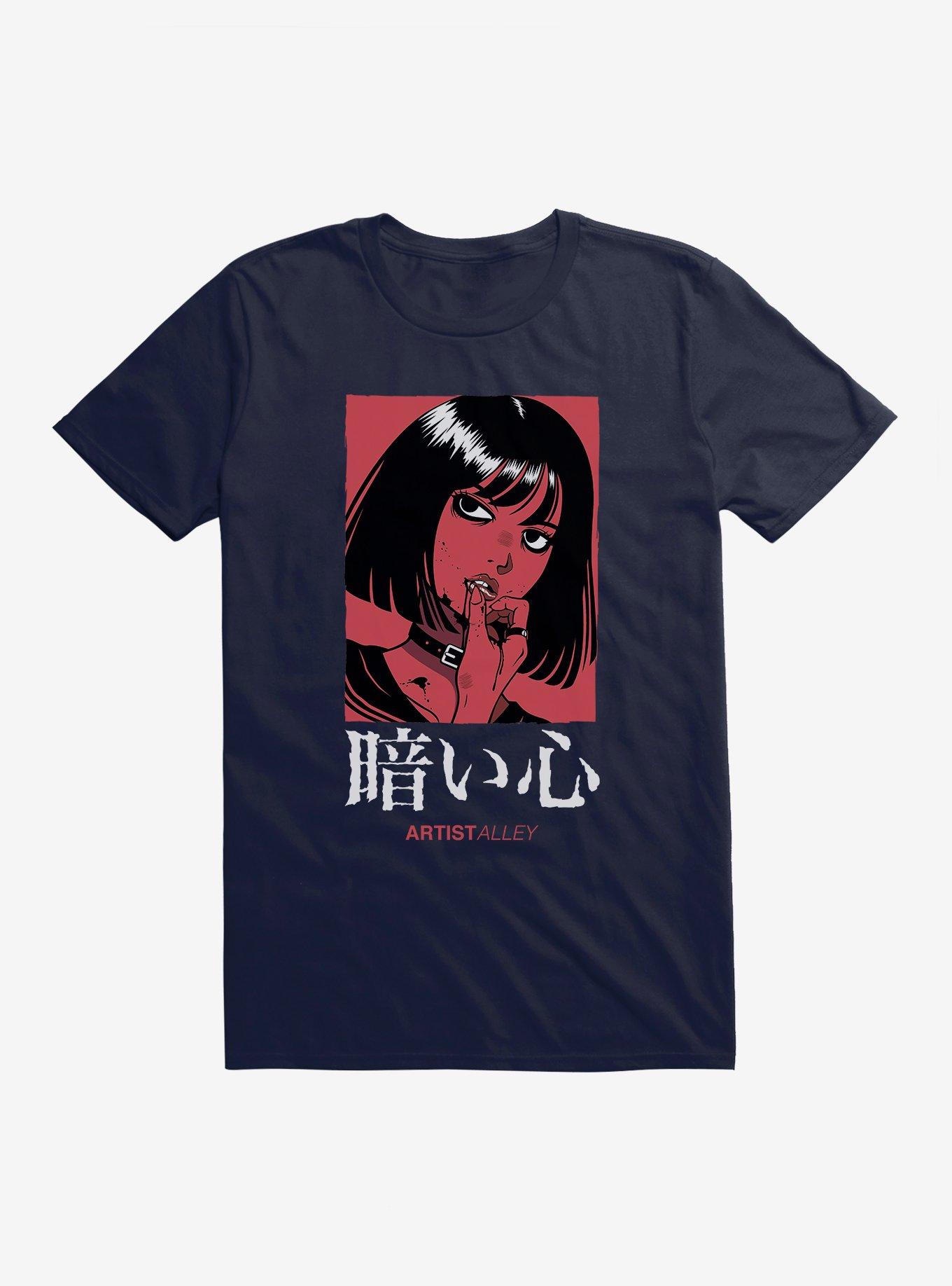 Artist Alley Anime Girl Dark Heart T-Shirt, NAVY, hi-res