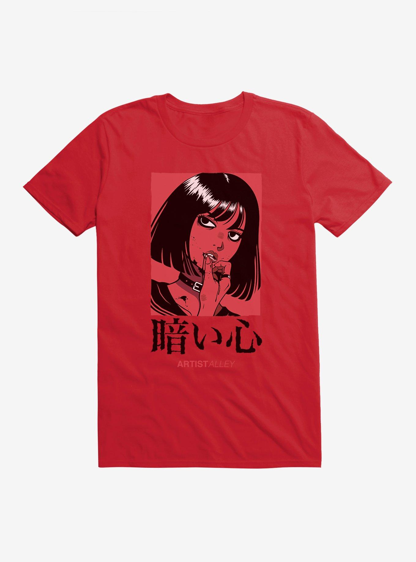 Artist Alley Anime Girl Dark Heart T-Shirt, RED, hi-res