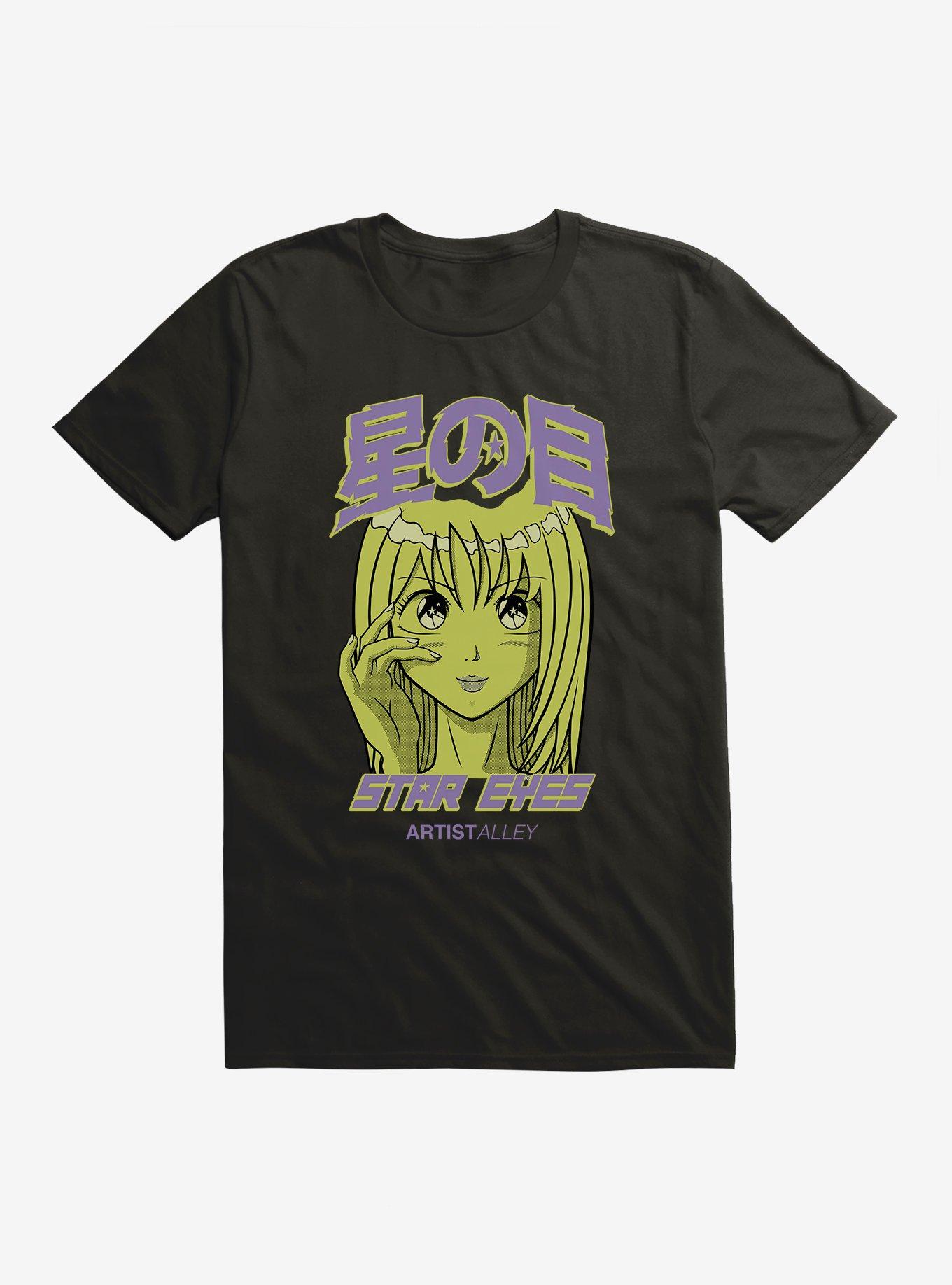 Artist Alley Anime Girl Star Eyes T-Shirt, BLACK, hi-res view 1