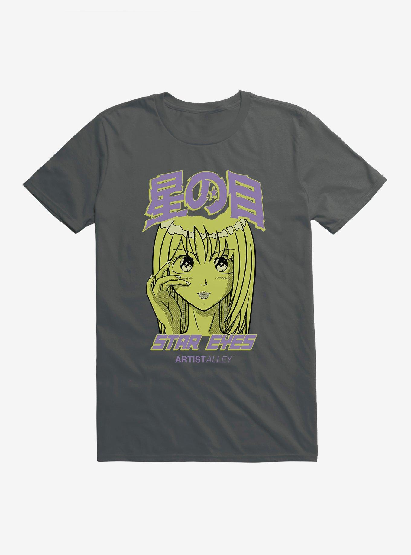 Artist Alley Anime Girl Star Eyes T-Shirt, DARK HEATHER, hi-res