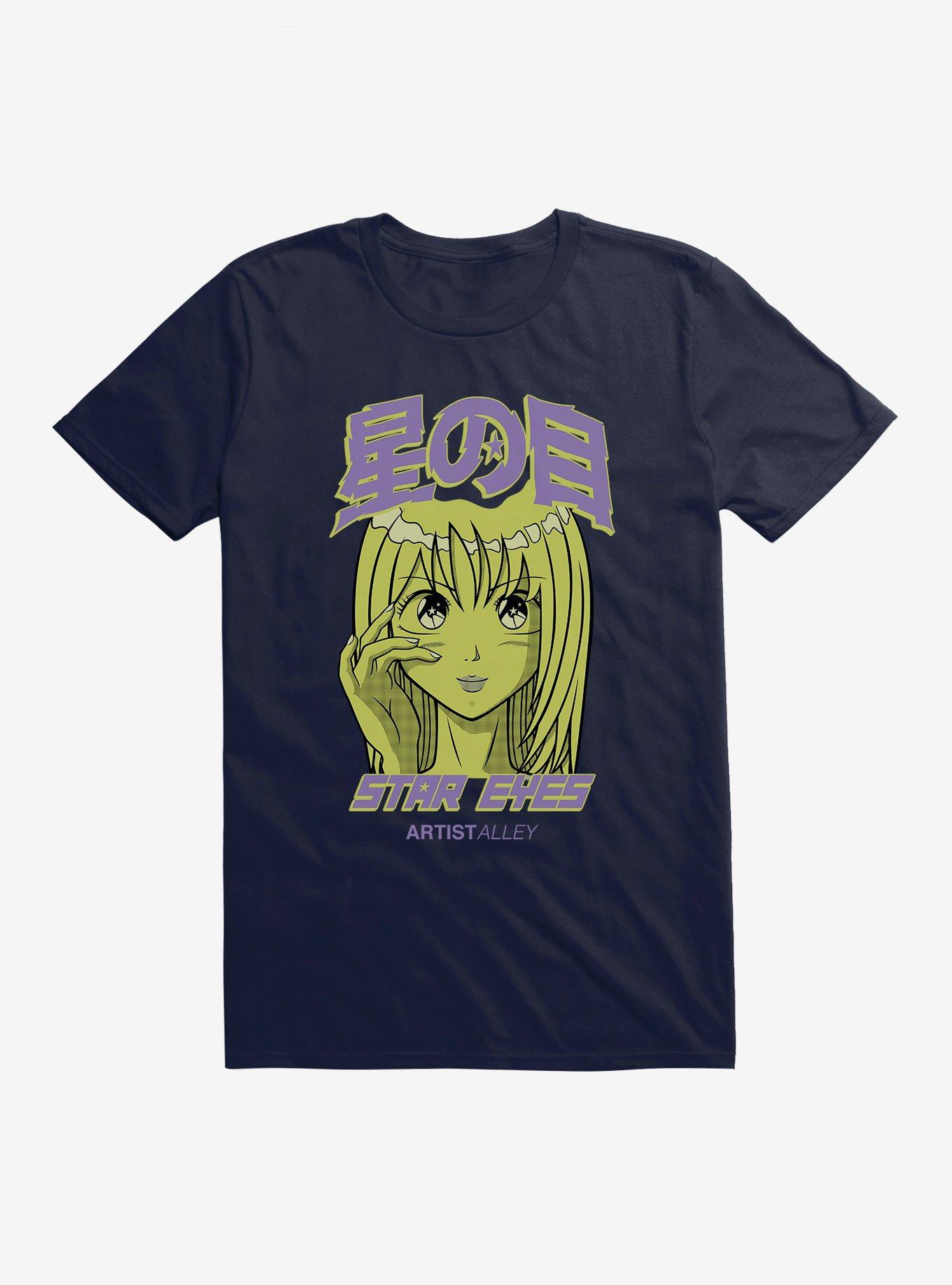 Artist Alley Anime Girl Star Eyes T-Shirt, NAVY, hi-res