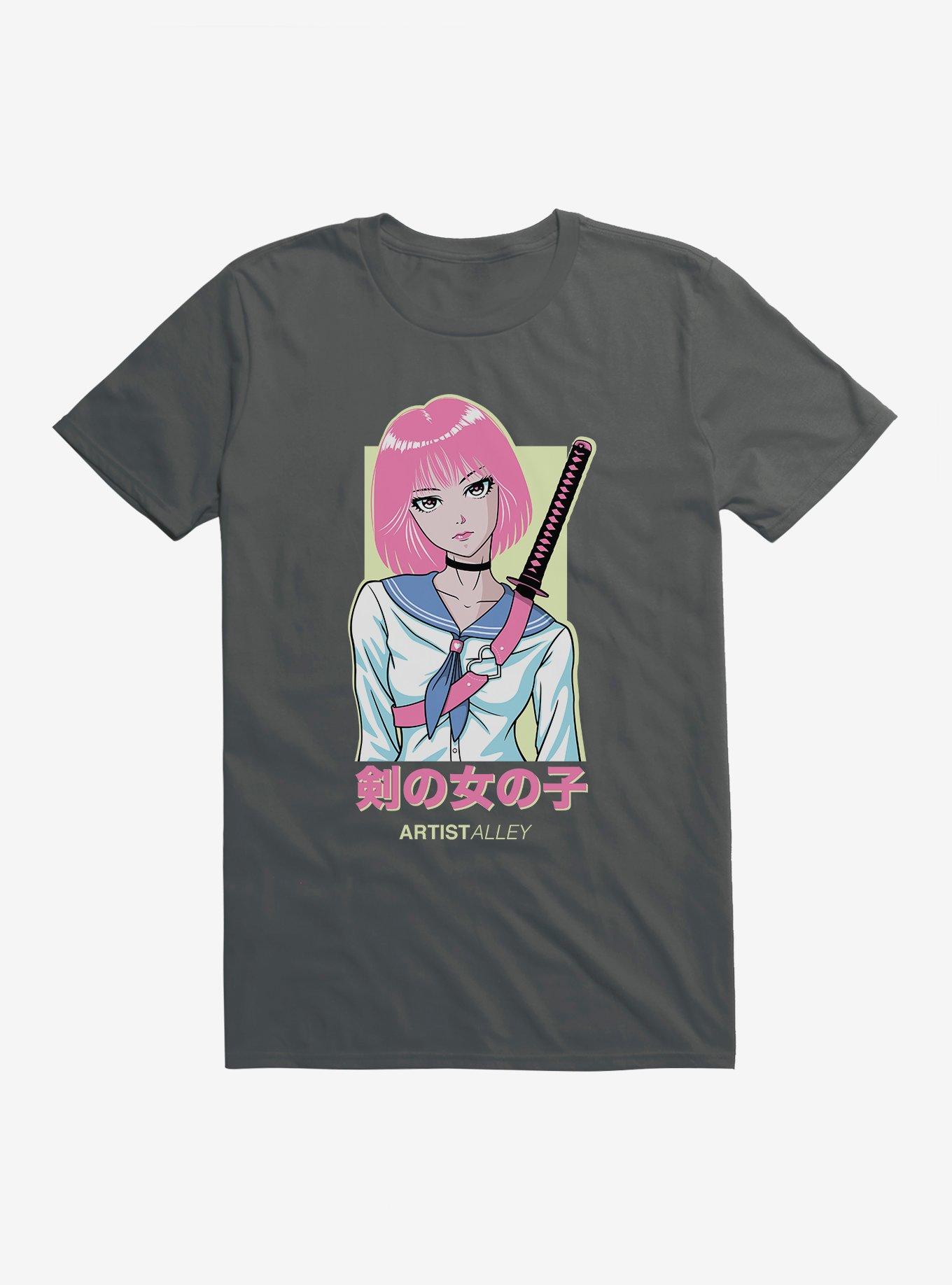 Artist Alley Anime Girl Sword T-Shirt, DARK HEATHER, hi-res