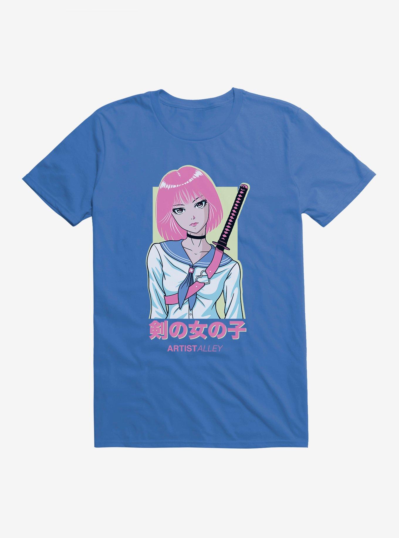 Artist Alley Anime Girl Sword T-Shirt, ROYAL, hi-res