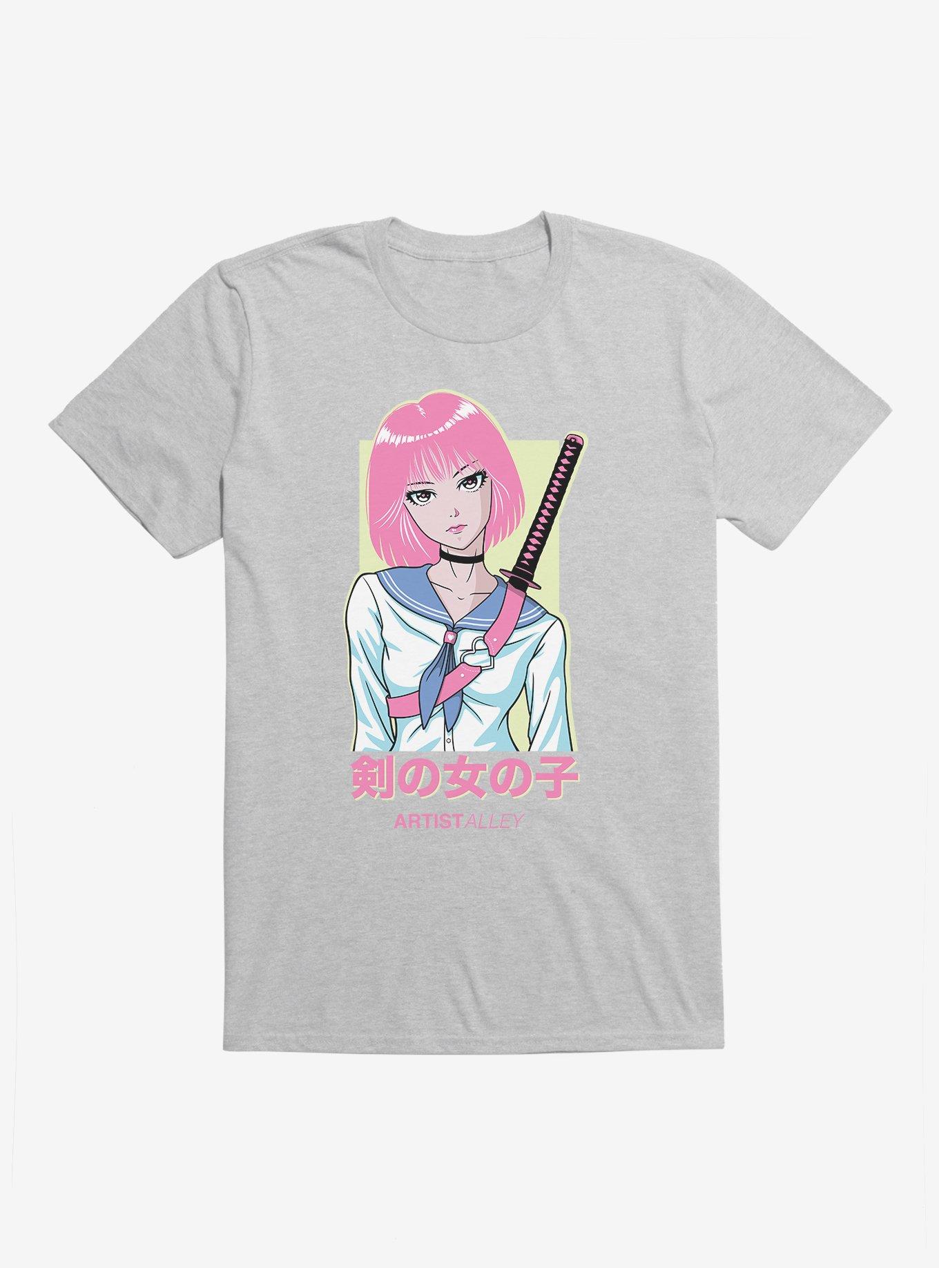 Artist Alley Anime Girl Sword T-Shirt, SPORT GRAY, hi-res