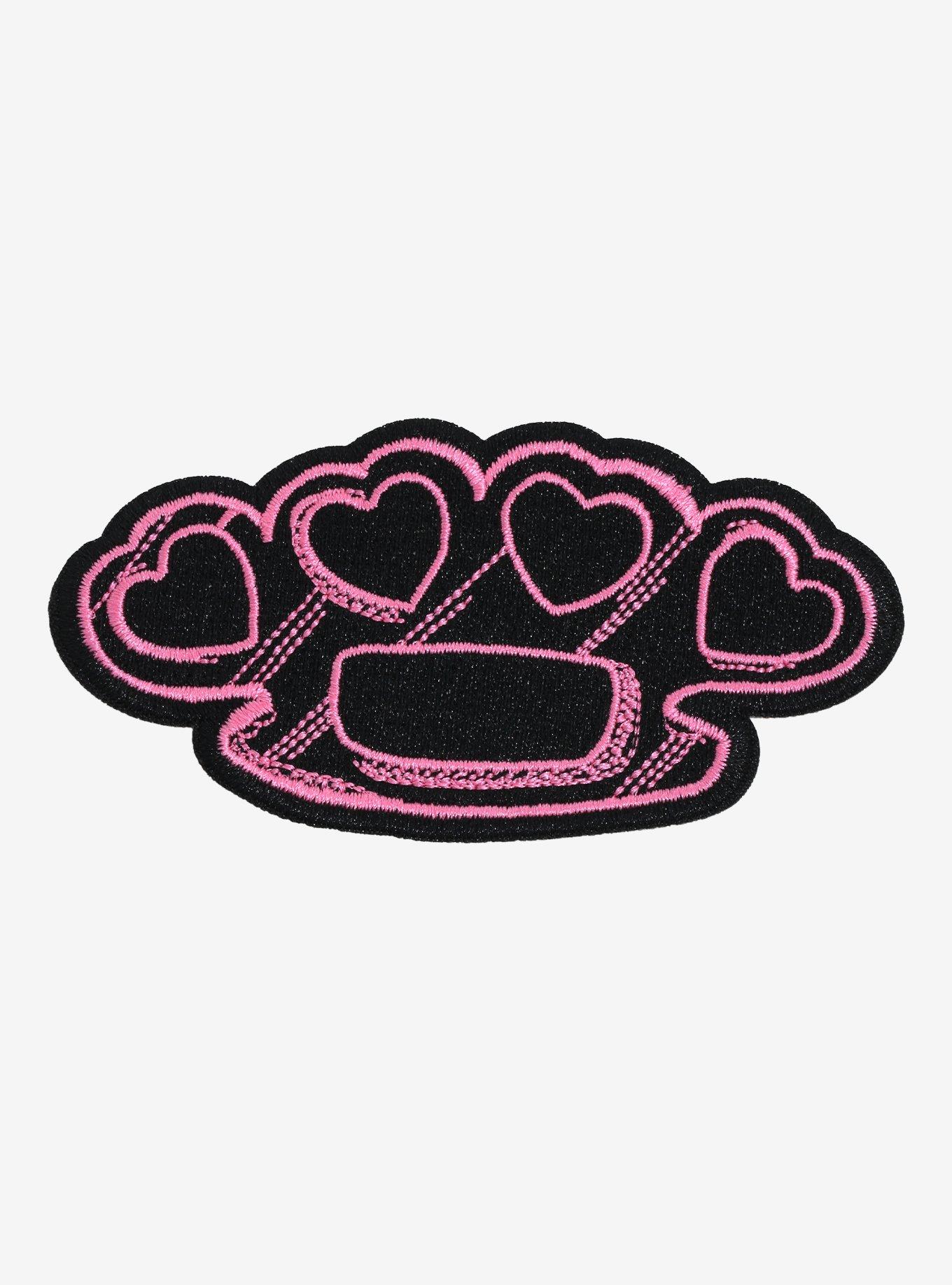 Pink Heart Brass Knuckles Patch, , hi-res