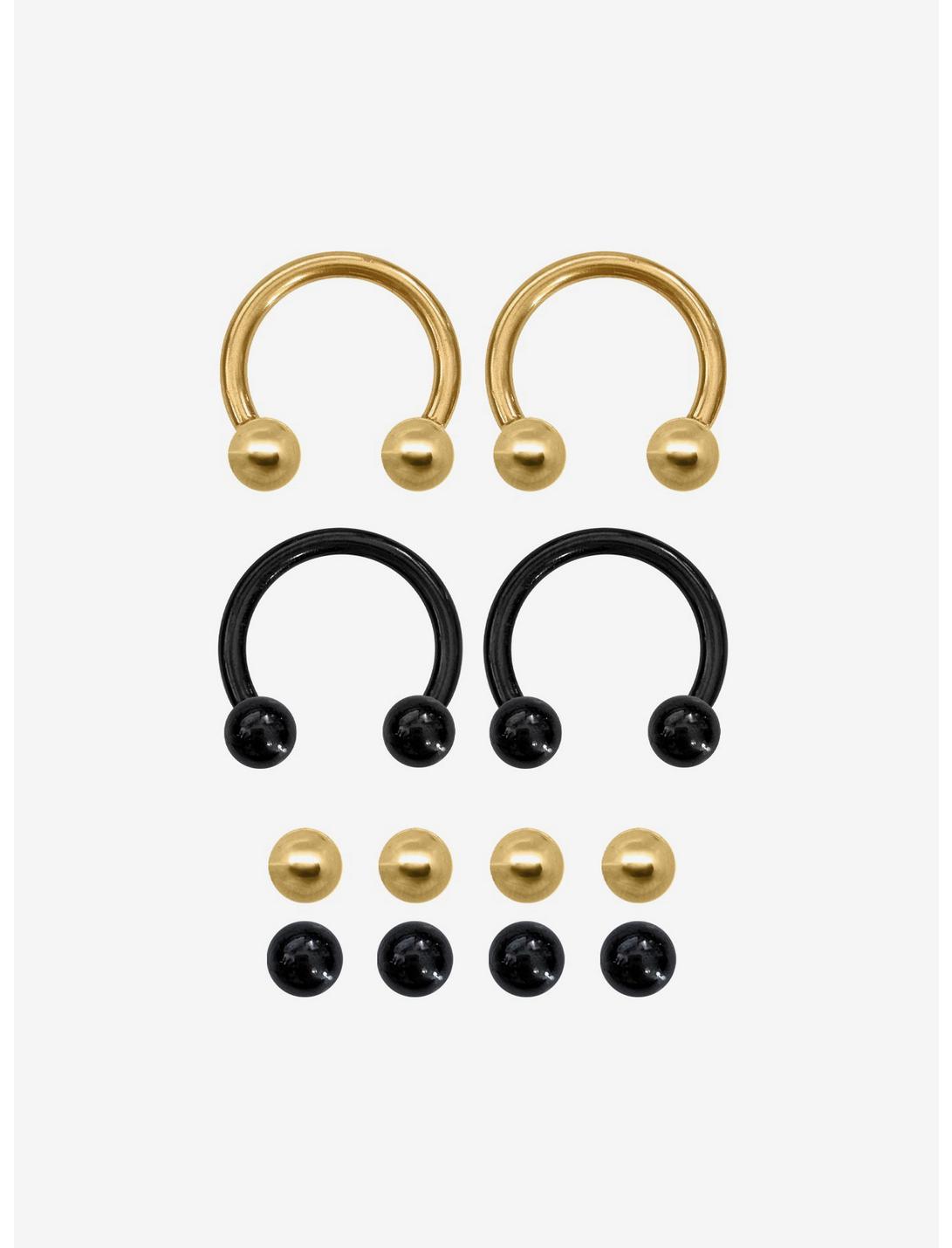 Steel Black & Gold Circular Barbells With Ends 4 Pack, METAL, hi-res