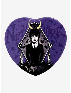 Wednesday Nevermore Heart 3 Inch Button, , hi-res