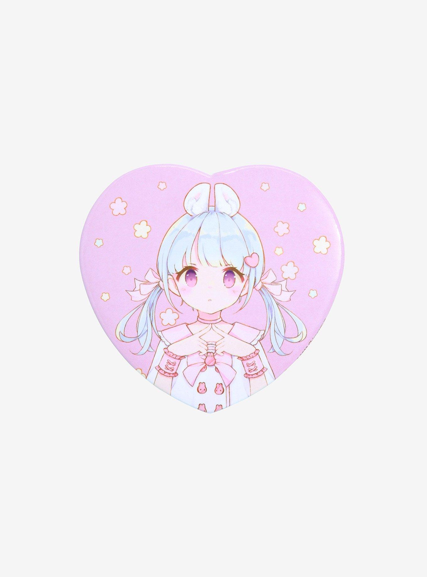 Kawaii Anime Bunny Girl 3 Inch Heart Button, , hi-res
