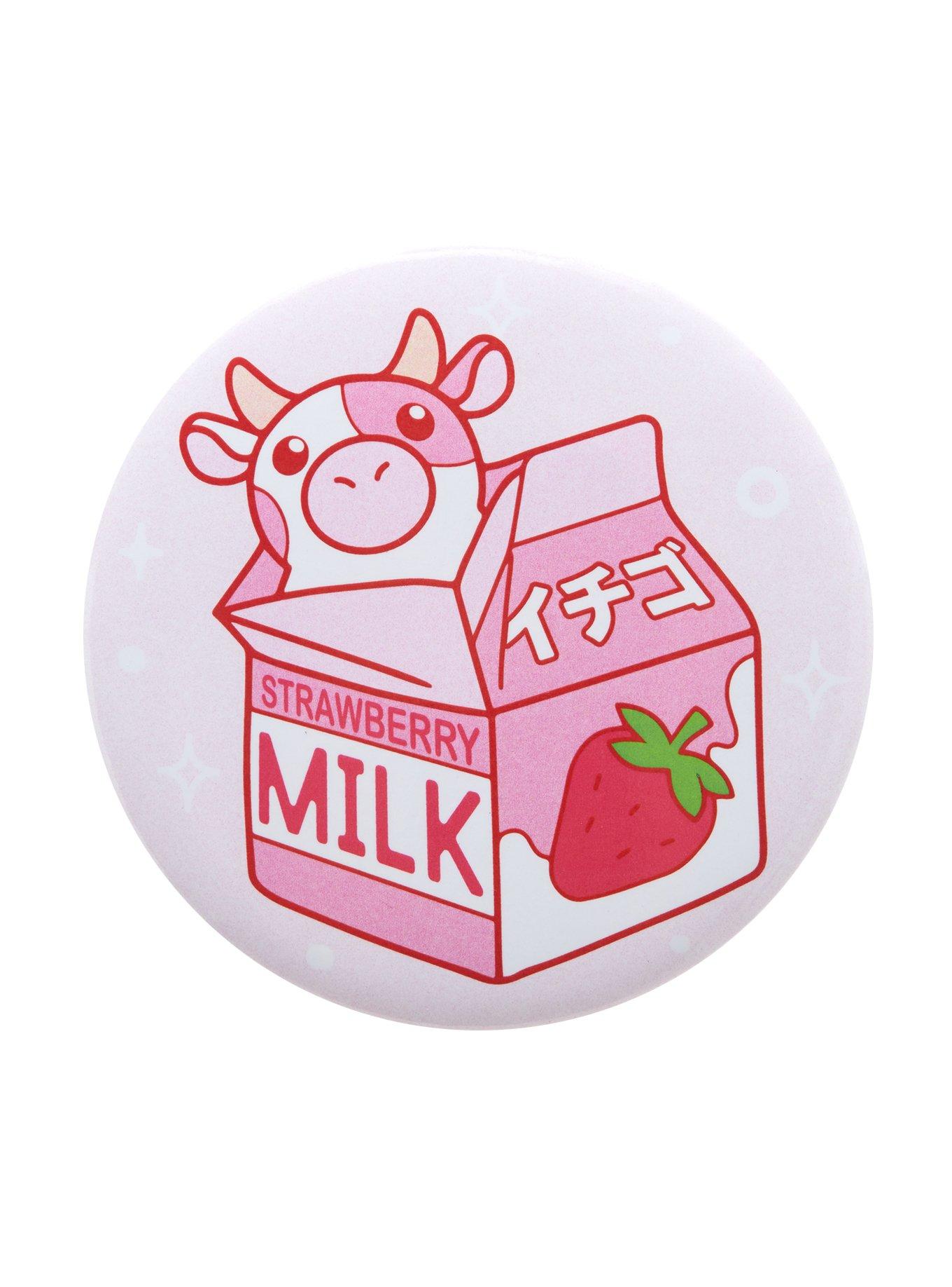 Strawberry Cow Milk Carton 3 Inch Button