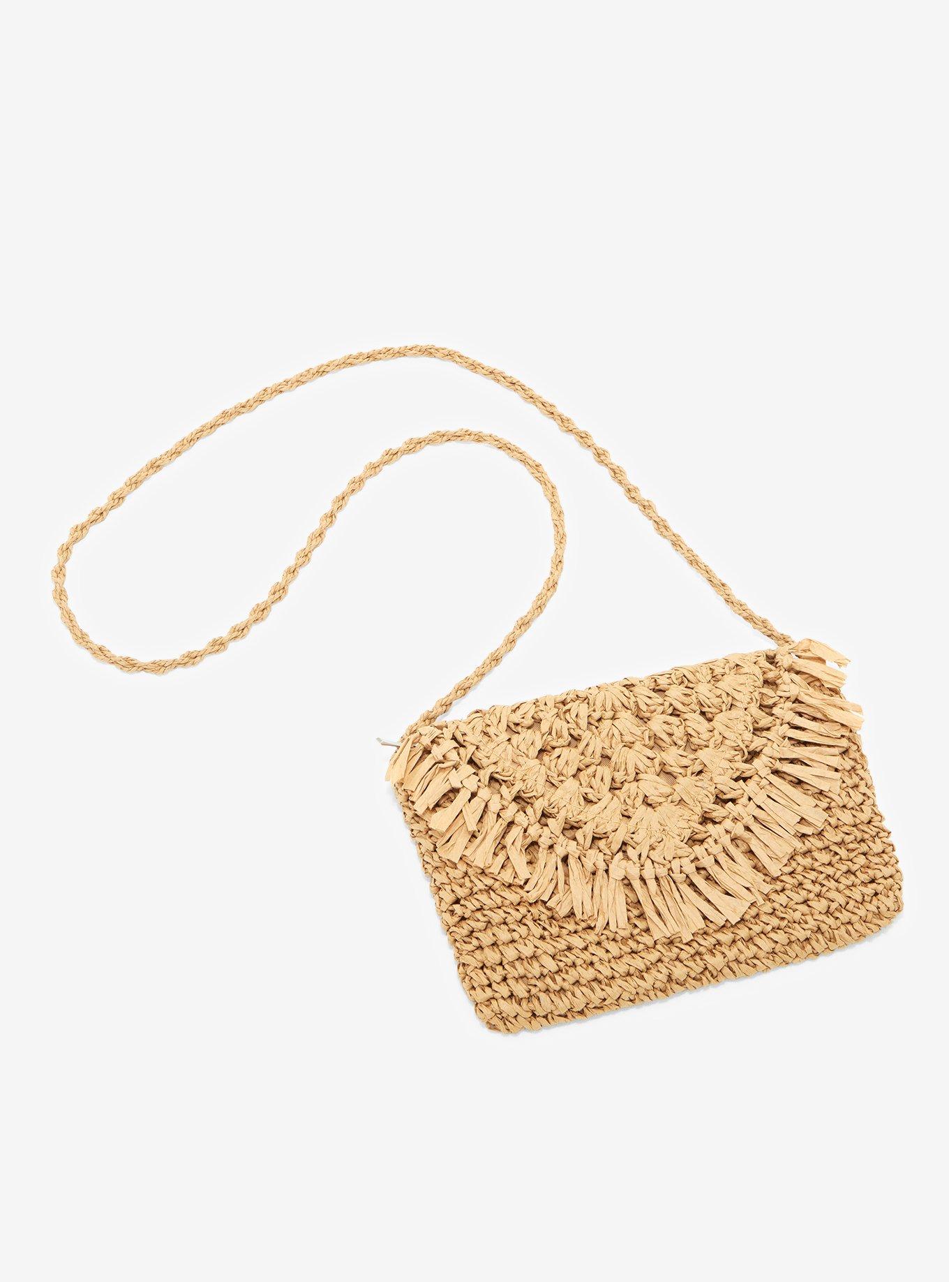 Pastel Woven Straw Envelope Crossbody Bag - Magnetic Butto (782914)
