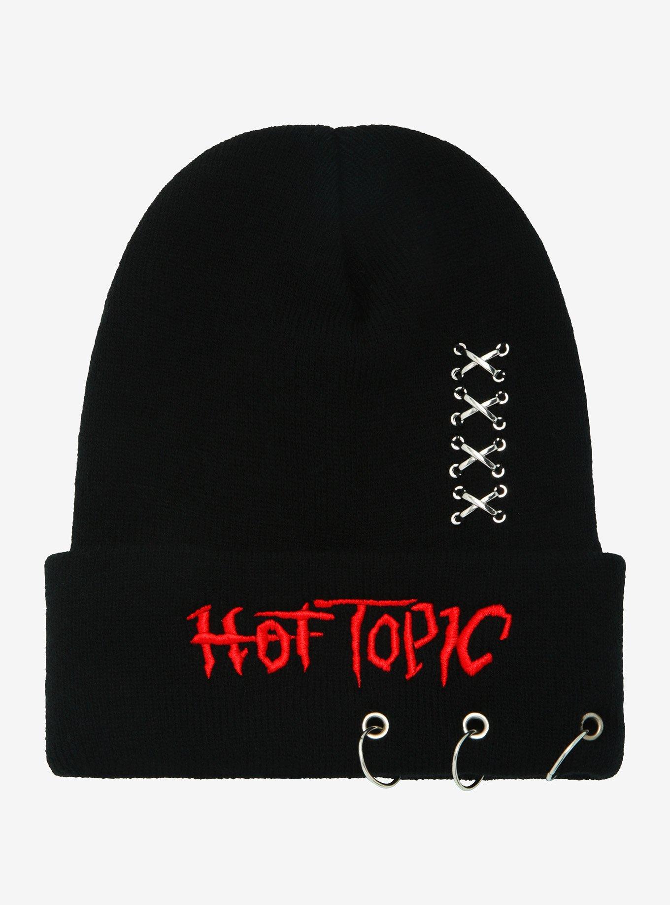 Hot Topic Old School Logo Pierced Beanie, , hi-res