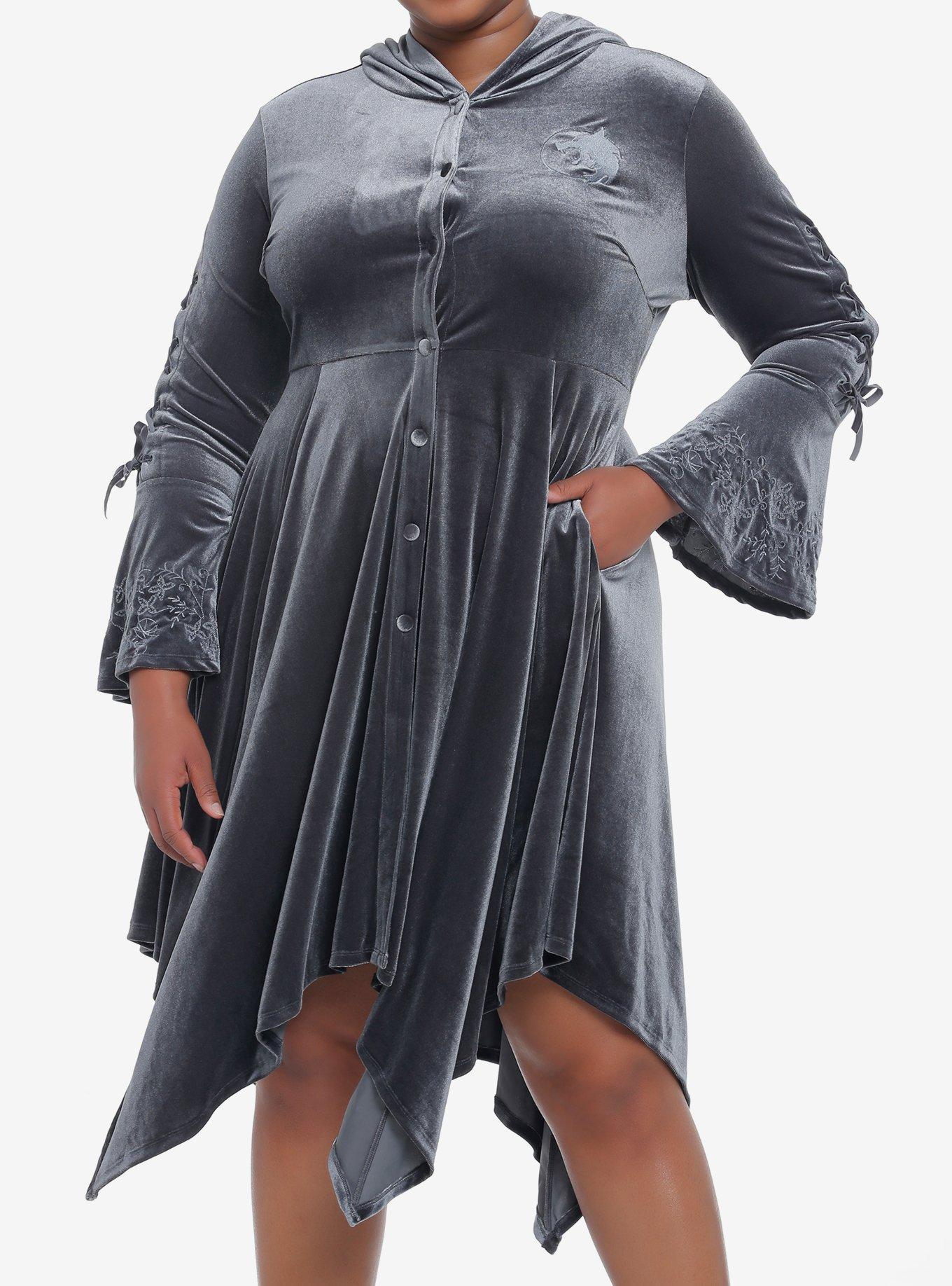 Her Universe The Witcher Velvet Hooded Cardigan Plus Size, DARK GREY, hi-res