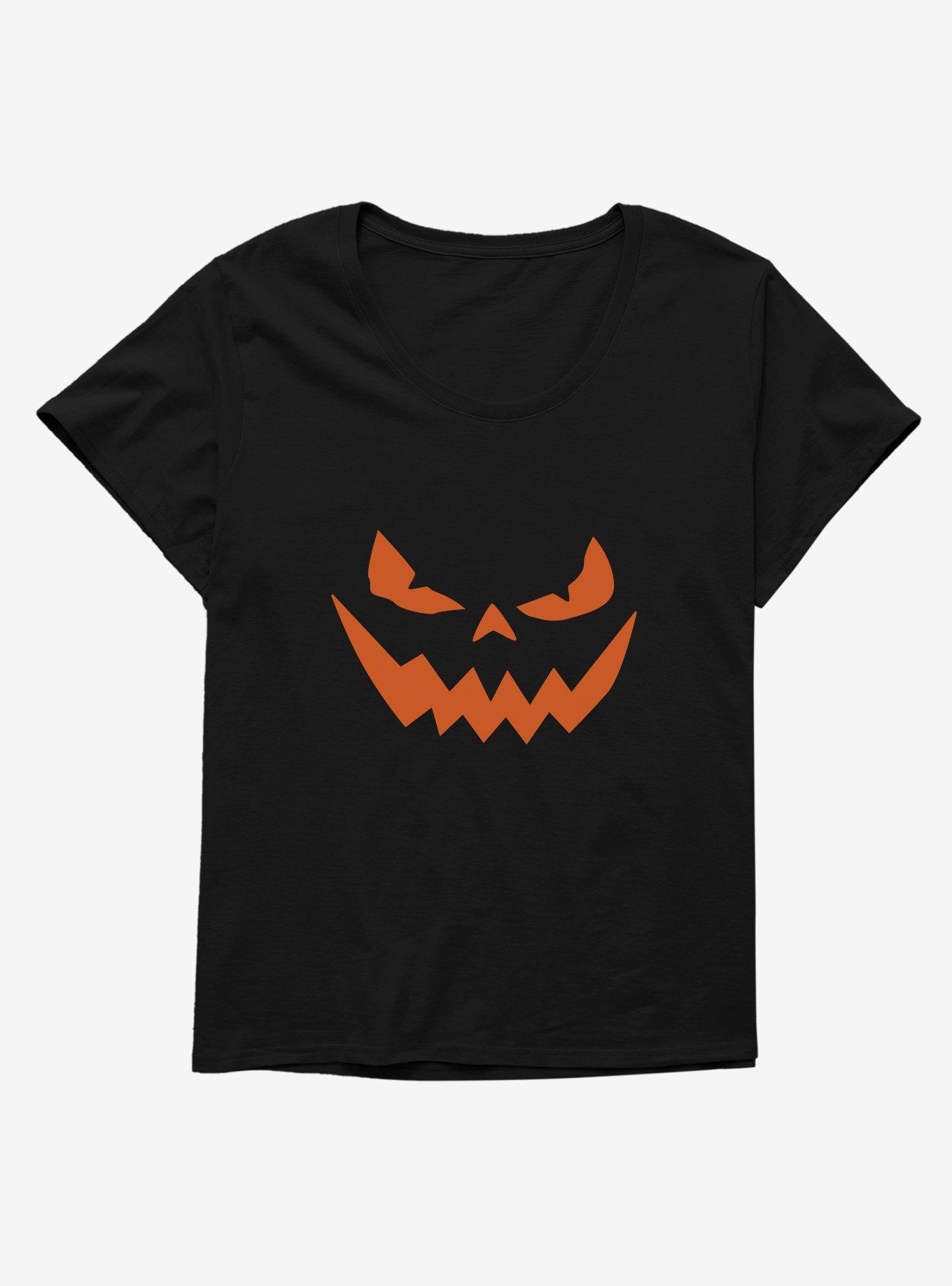 Halloween Evil Jack-O'-Lantern Face Womens T-Shirt Plus Size, BLACK, hi-res