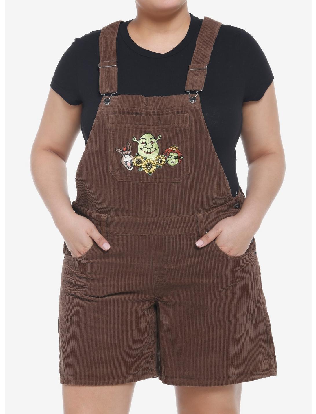 Shrek Embroidered Corduroy Shortalls Plus Size, BROWN, hi-res