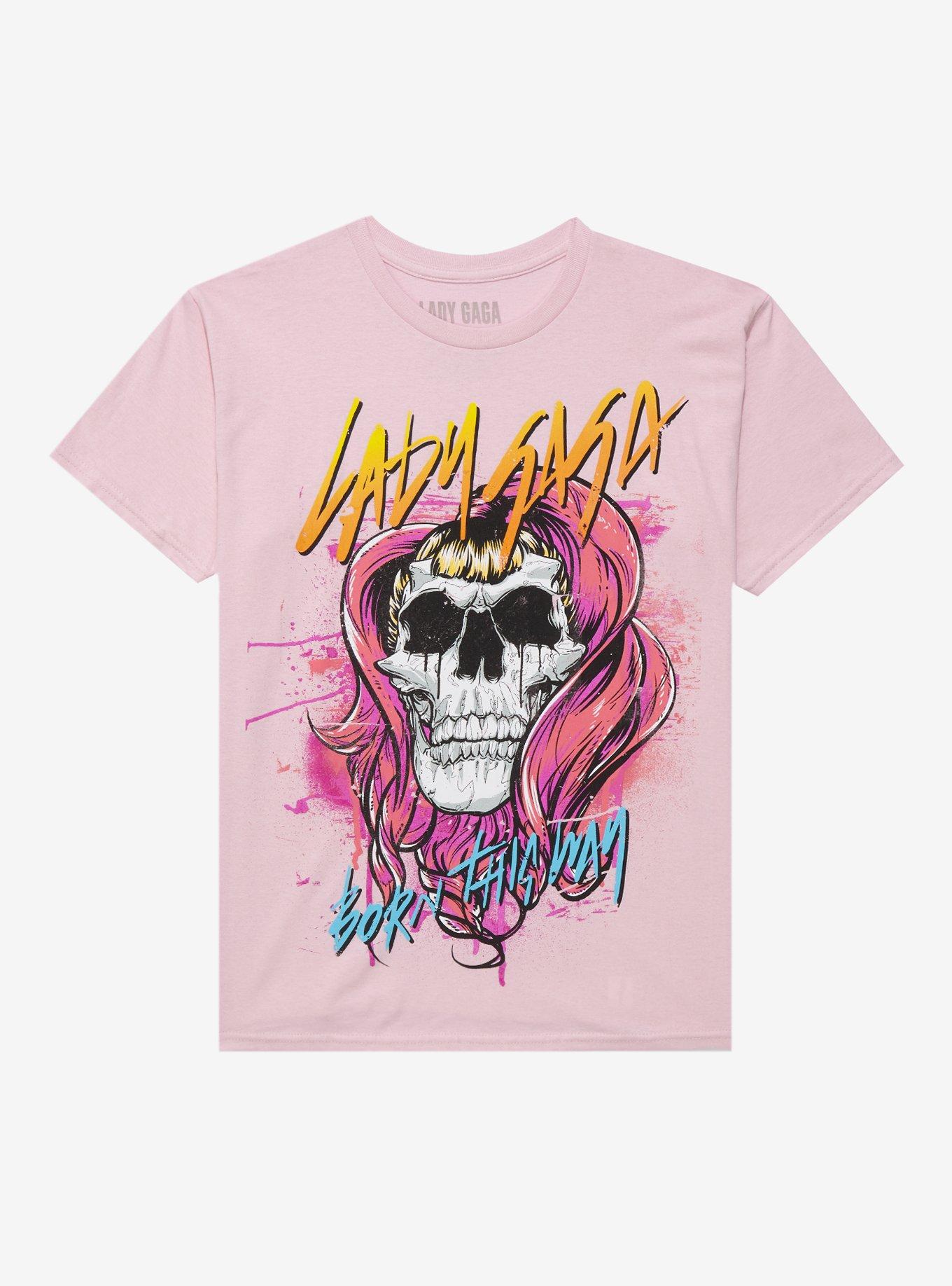 Lady Gaga Born This Way Skull Boyfriend Fit Girls T-Shirt, PINK, hi-res
