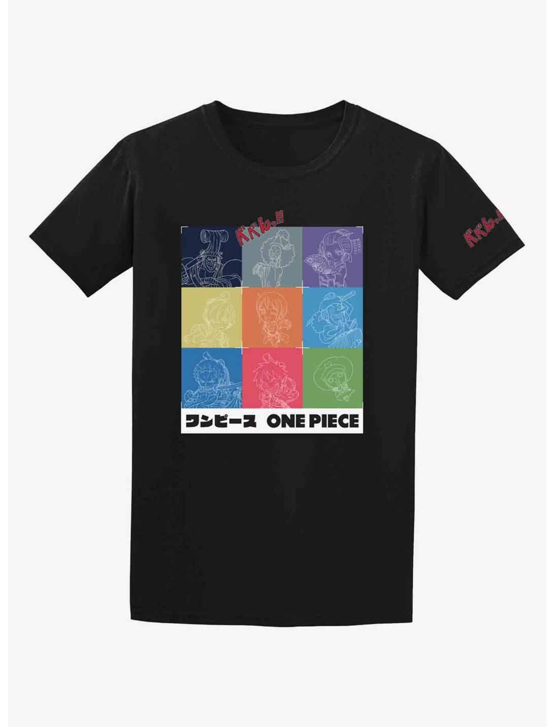One Piece Chibi Straw Hats Panel T-Shirt, BLACK, hi-res