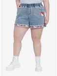 Hello Kitty Strawberry Elastic High-Waisted Denim Shorts Plus Size, MULTI, hi-res