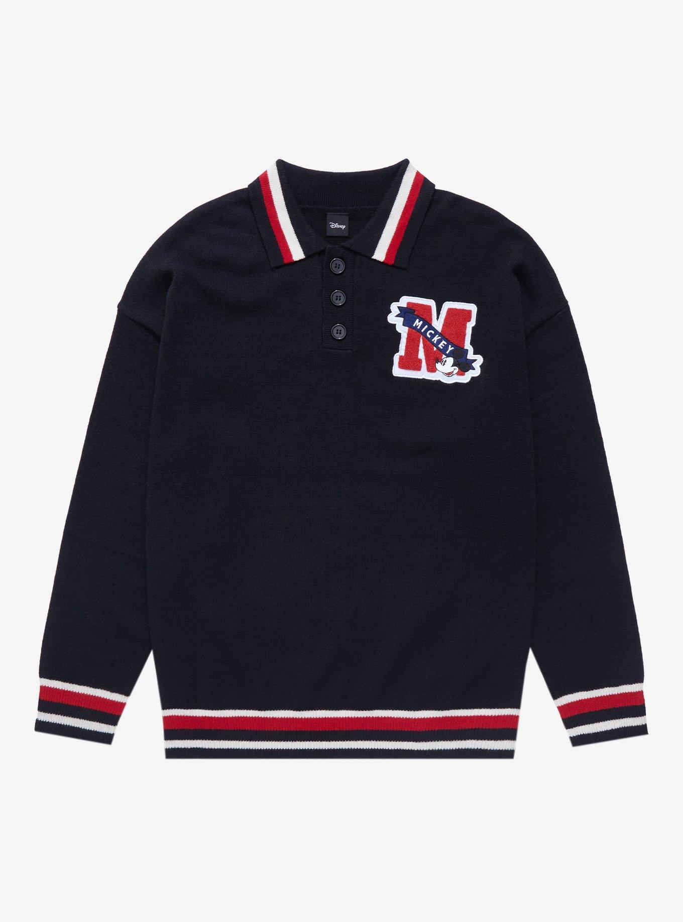 Disney Mickey Mouse Letterman Collared Sweater - BoxLunch Exclusive , BLACK, hi-res