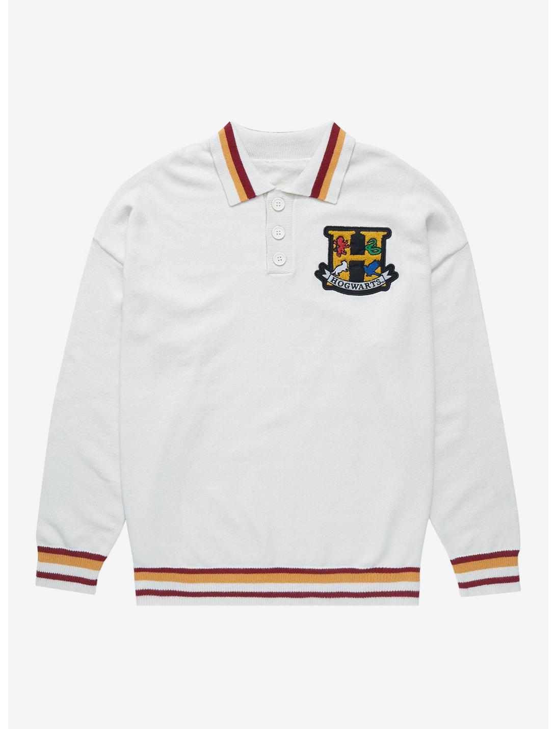 Harry Potter Hogwarts Letterman Collared Sweater - BoxLunch Exclusive , OFF WHITE, hi-res