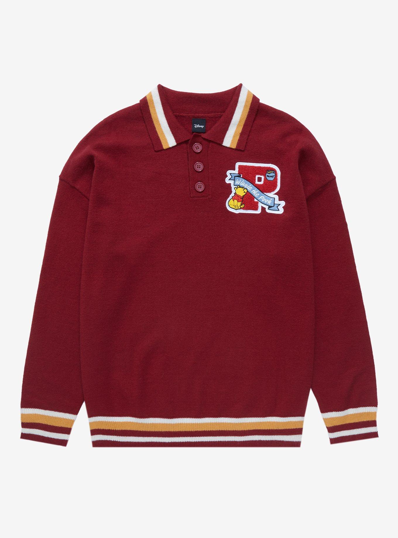 Disney Winnie the Pooh Letterman Collared Sweater - BoxLunch Exclusive , DARK RED, hi-res