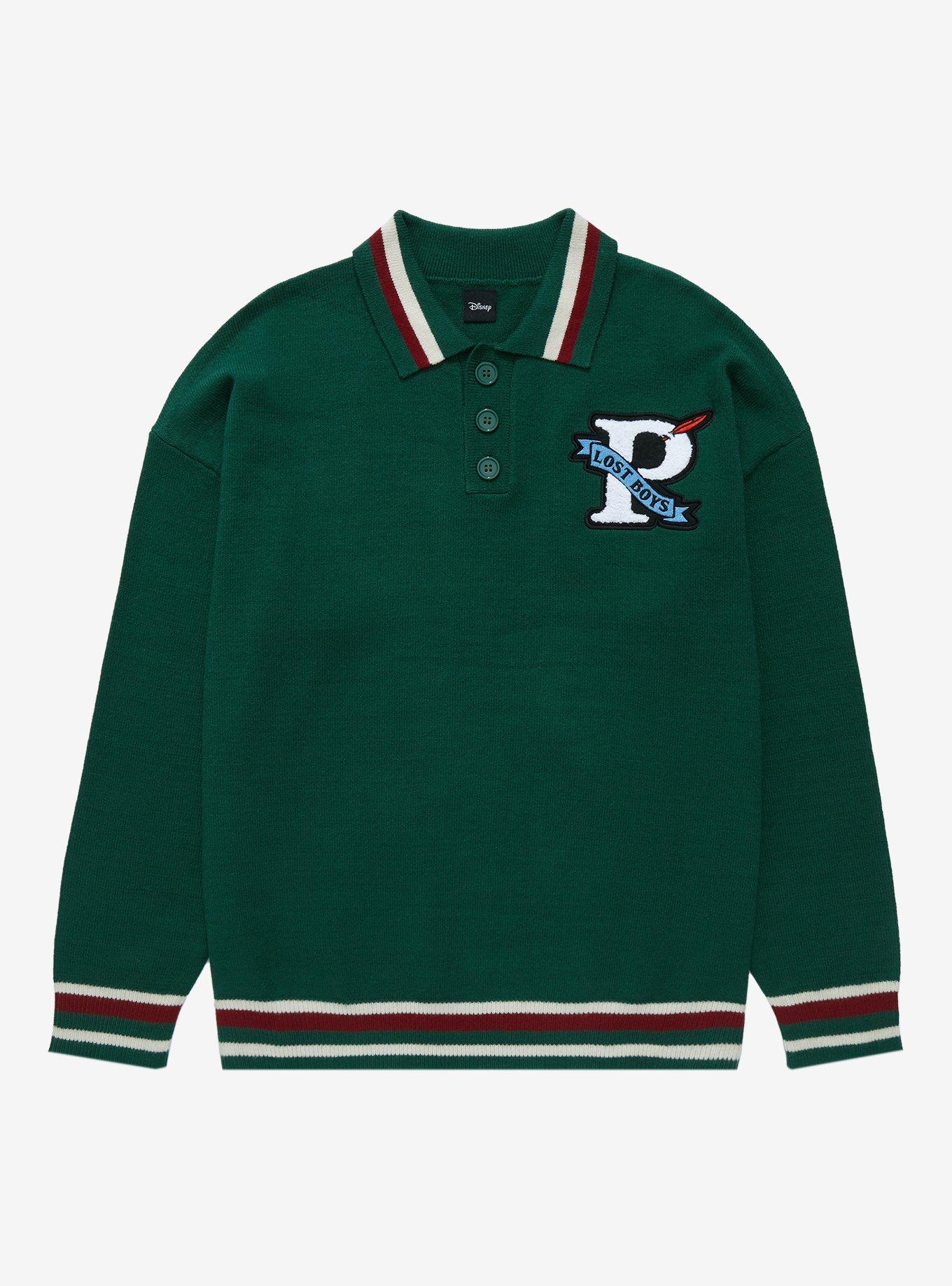 Disney Peter Pan Letterman Collared Sweater - BoxLunch Exclusive , DARK GREEN, hi-res