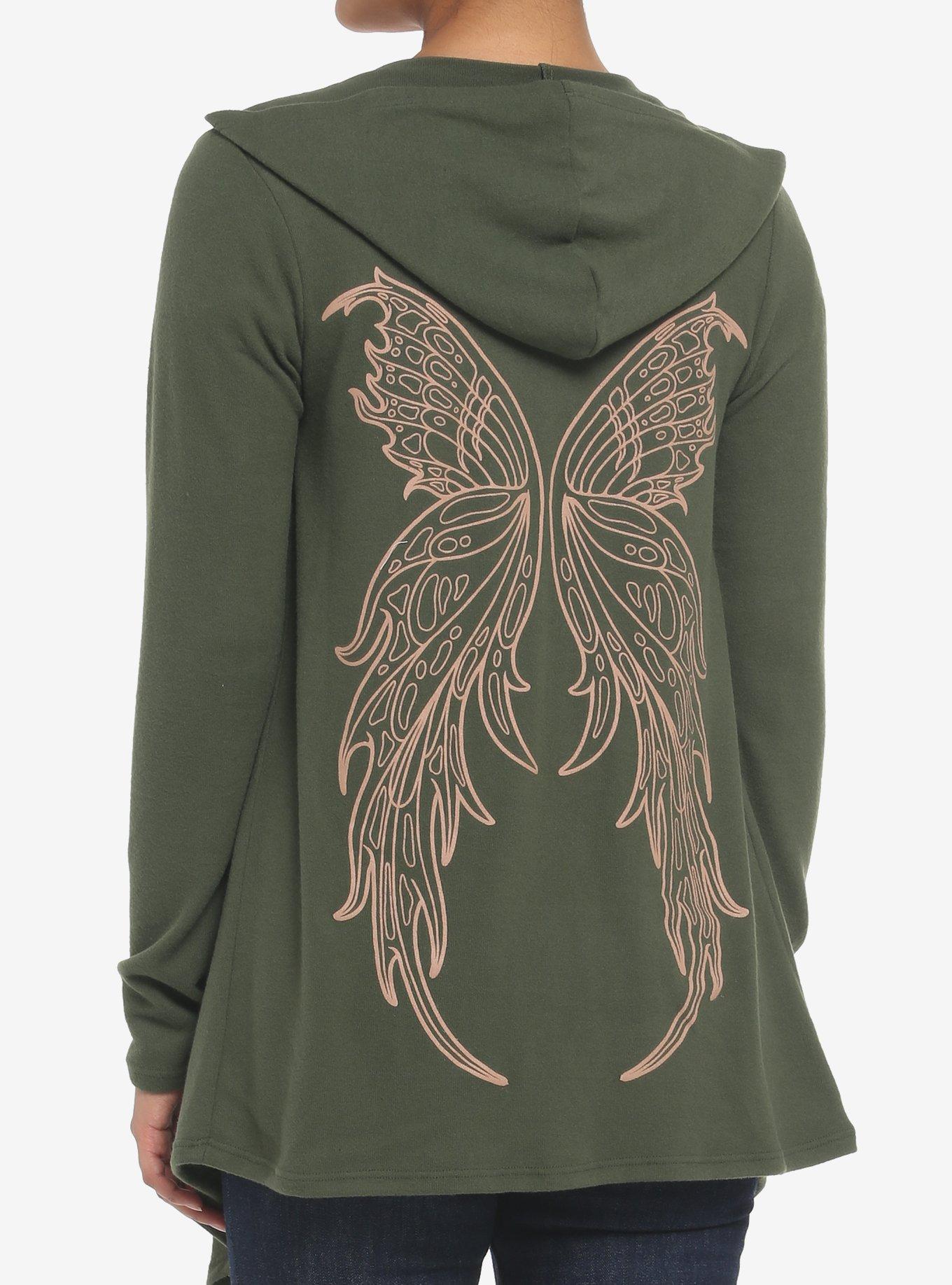 Sage Green Fairy Wing Girls Hooded Cardigan, OLIVE, hi-res