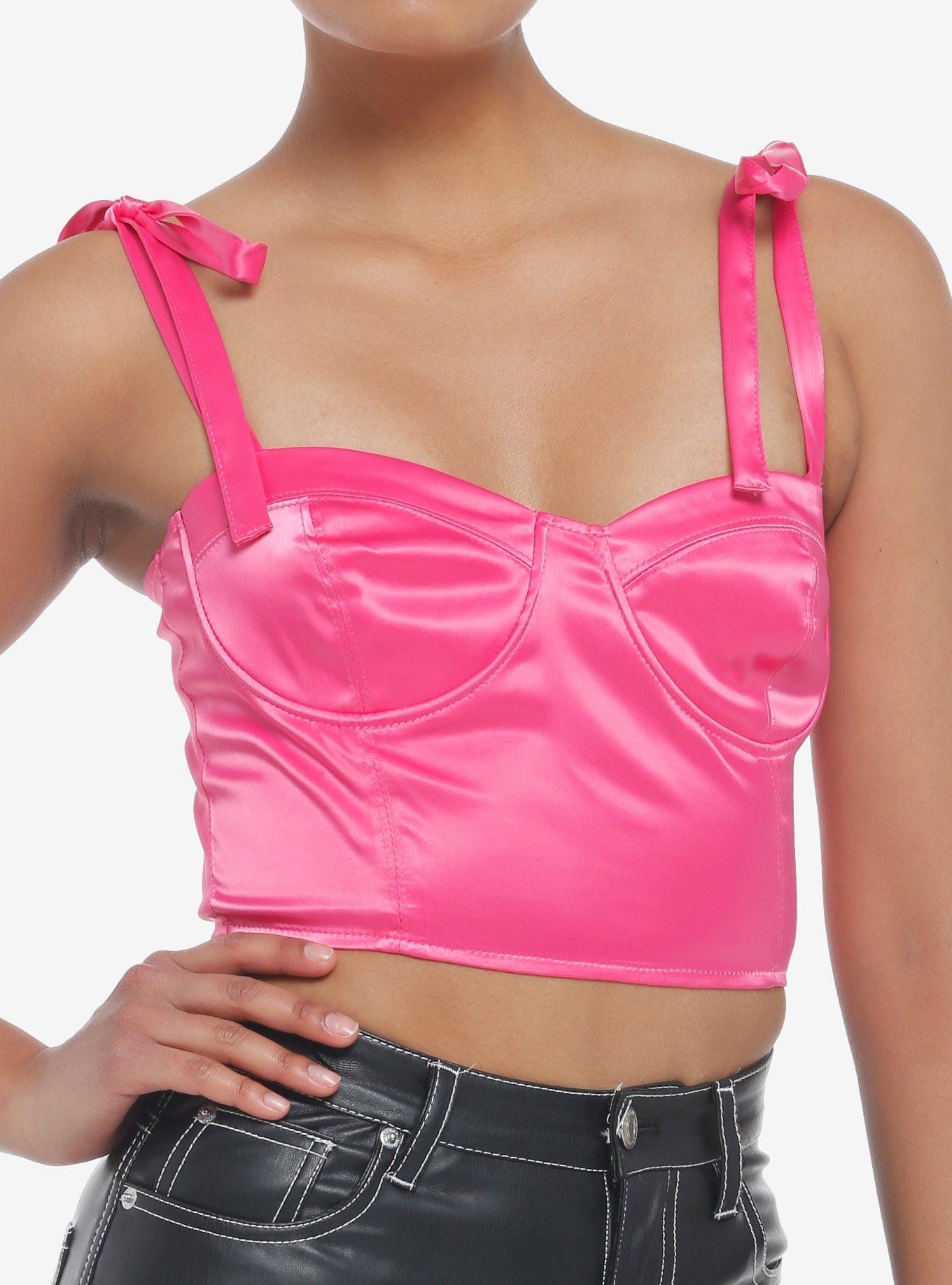 Pink Satin Bustier Top, PINK, hi-res