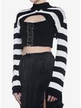 Black & White Stripe Girls Crop Shrug, STRIPE-BLACK WHITE, hi-res