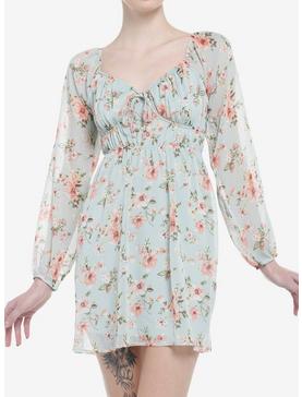 Sage Floral Babydoll Long-Sleeve Dress, , hi-res