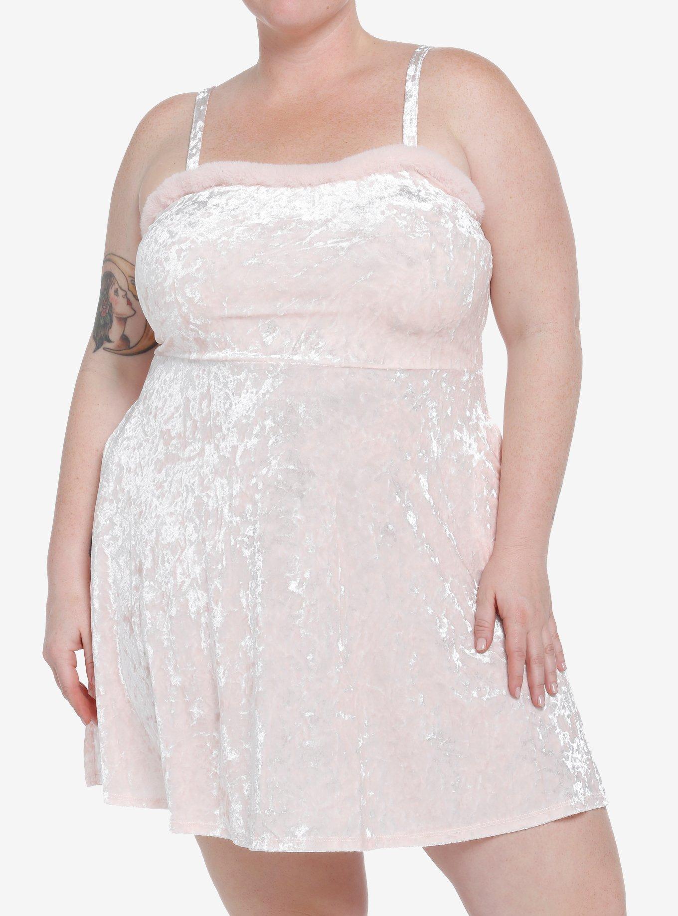 Sweet Society Pastel Pink Crushed Velvet Mini Dress Plus Size, PINK, hi-res