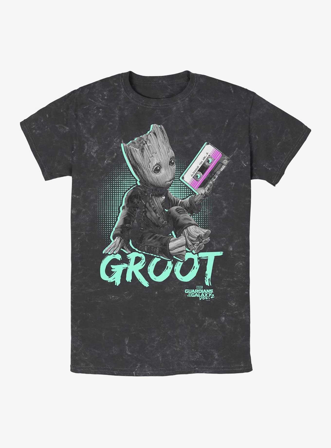 Marvel Guardians of the Galaxy Neon Baby Groot Mineral Wash T-Shirt, BLACK, hi-res