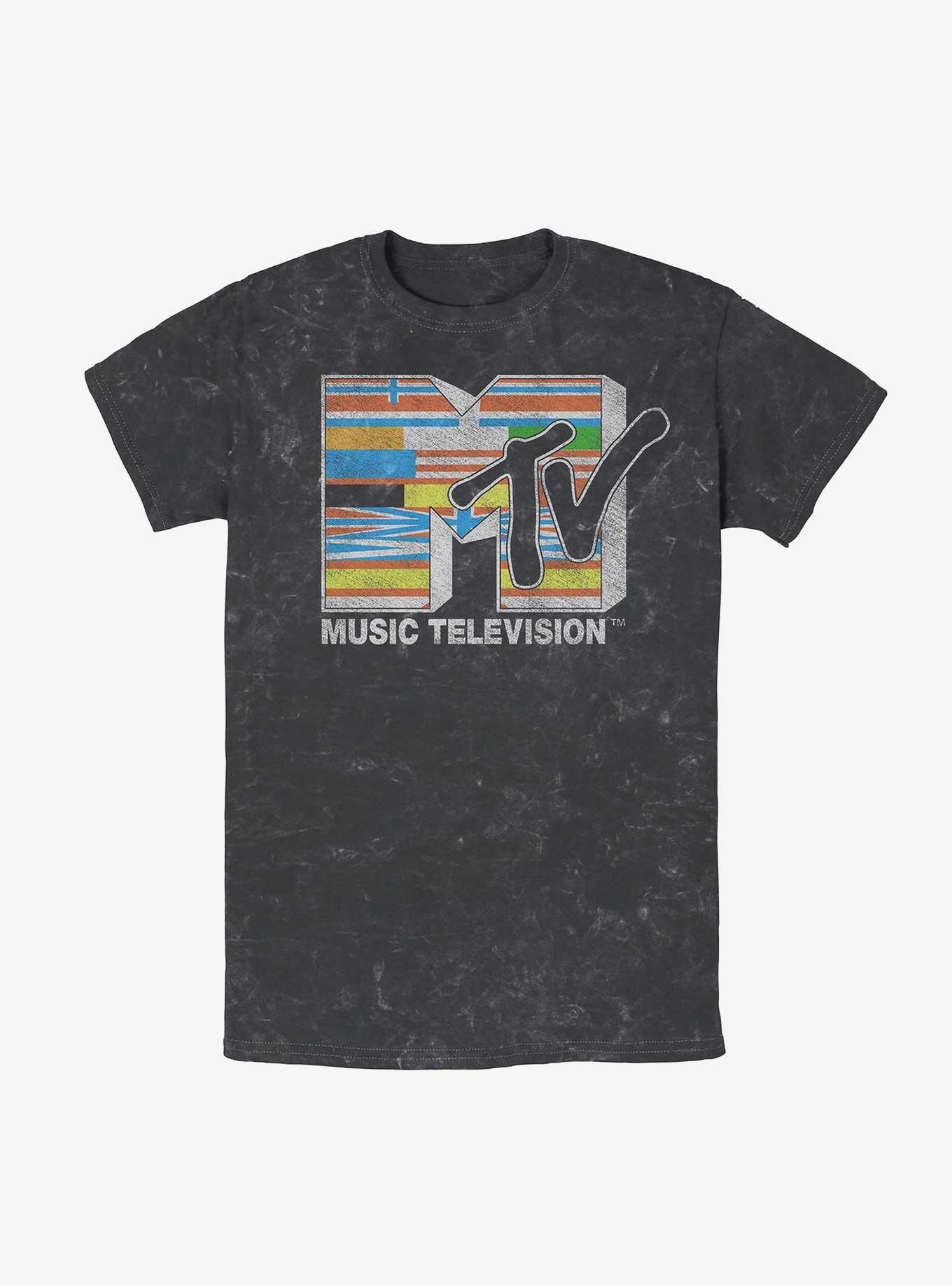 MTV Flag MTV Logo Mineral Wash T-Shirt, BLACK, hi-res