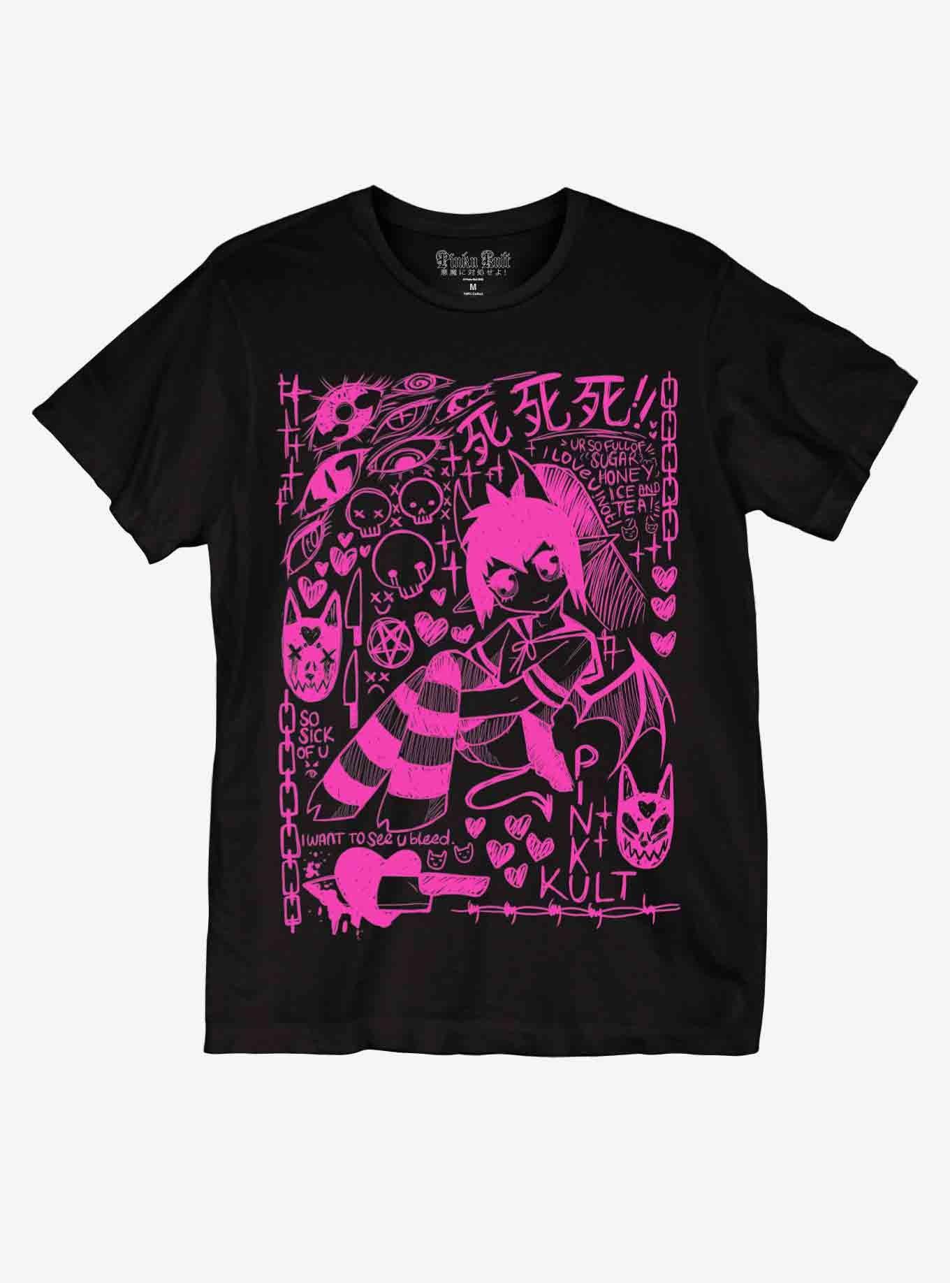 Emo Sketch Collage Boyfriend Fit Girls T-Shirt By Pinku Kult, MULTI, hi-res