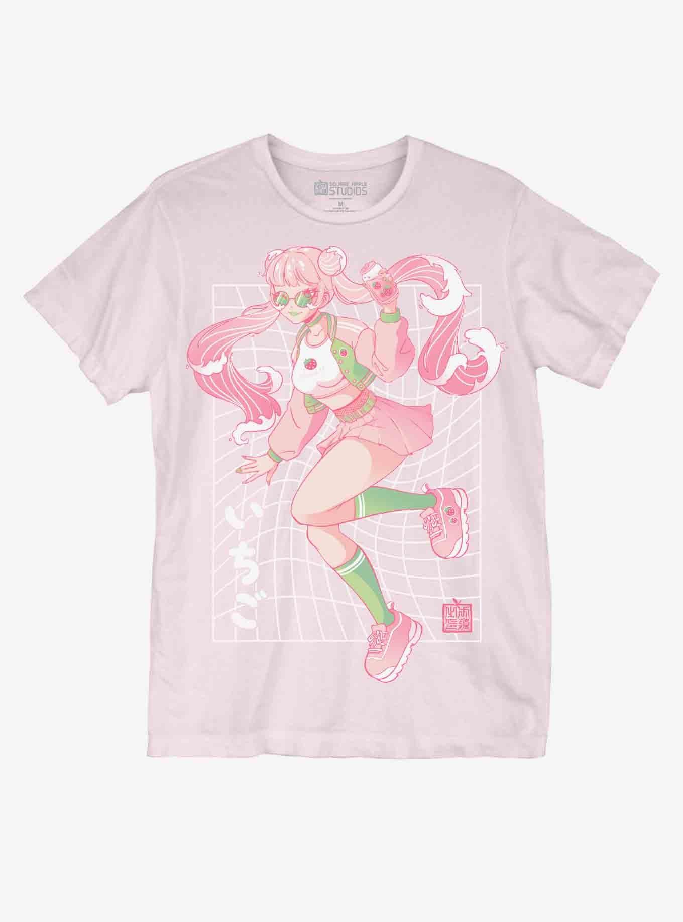 Kawaii Strawberry Girl Boyfriend Fit Girls T-Shirt By Square Apple Studios, MULTI, hi-res