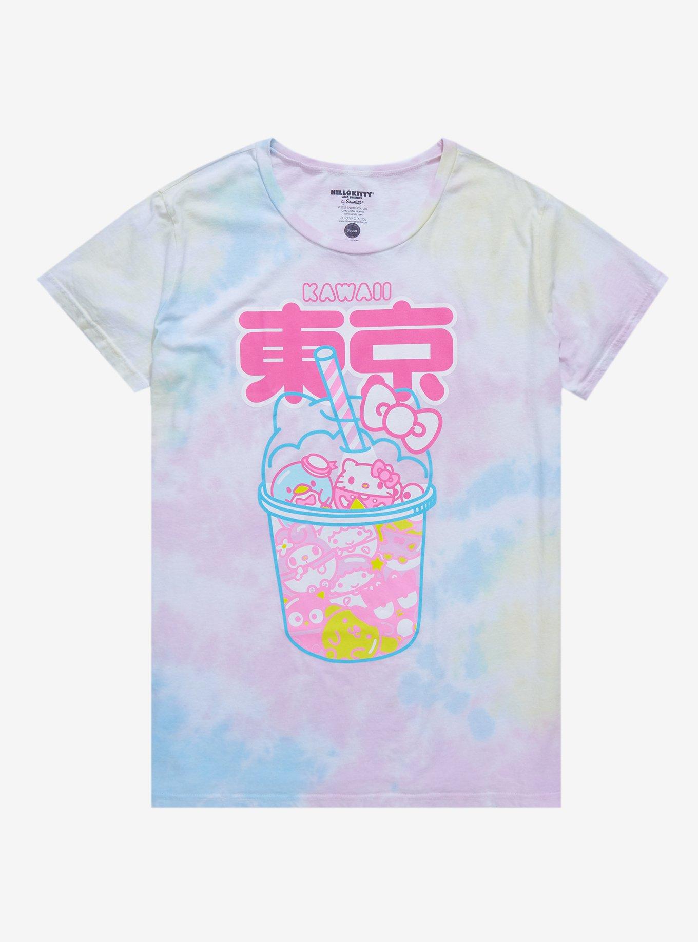Hot Topic Hello Kitty And Friends Rainbow Checkered Tie-Dye Boyfriend Fit  Girls T-Shirt