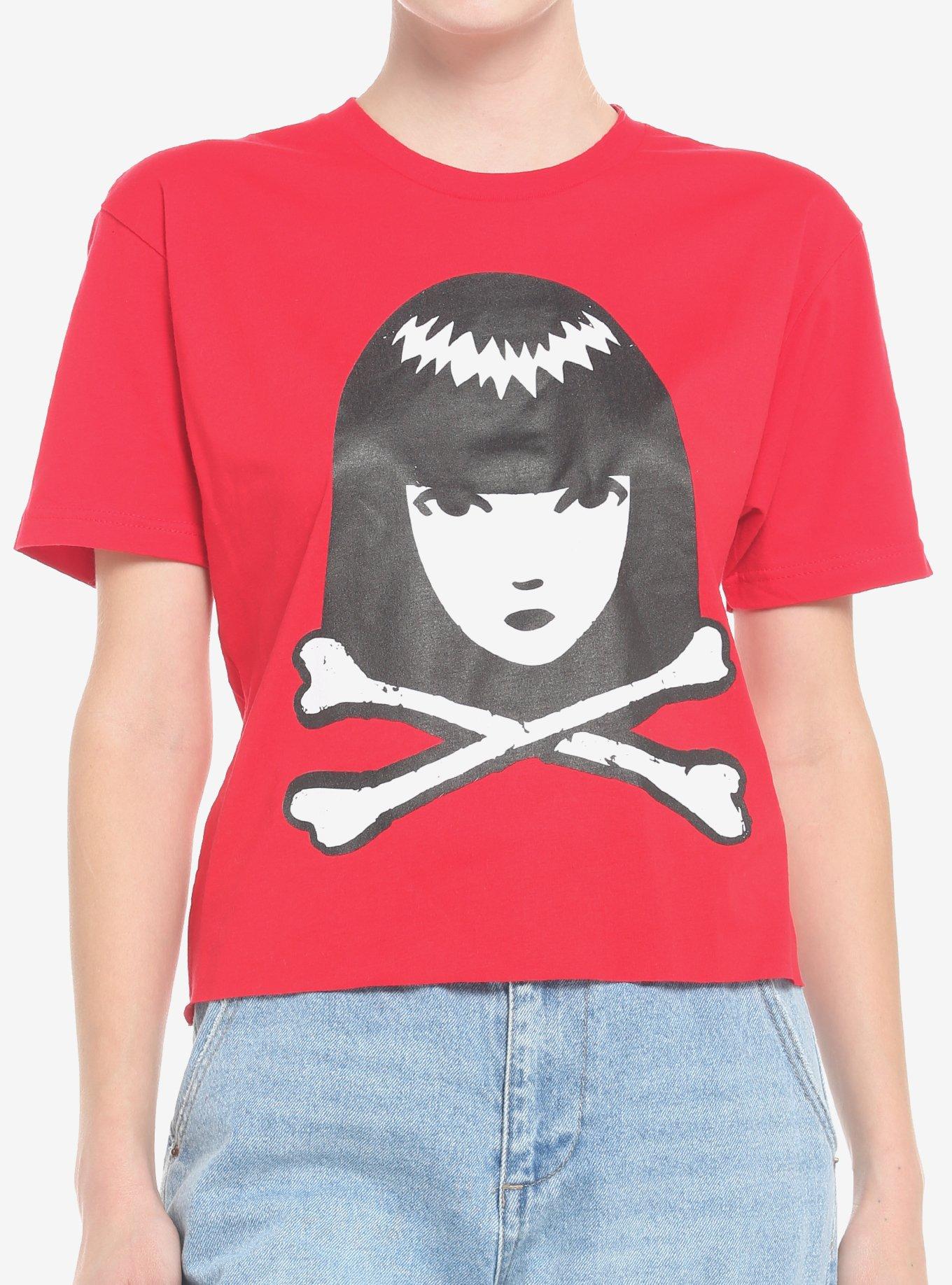 Emily The Strange Crossbones Crop Girls T-Shirt, MULTI, hi-res