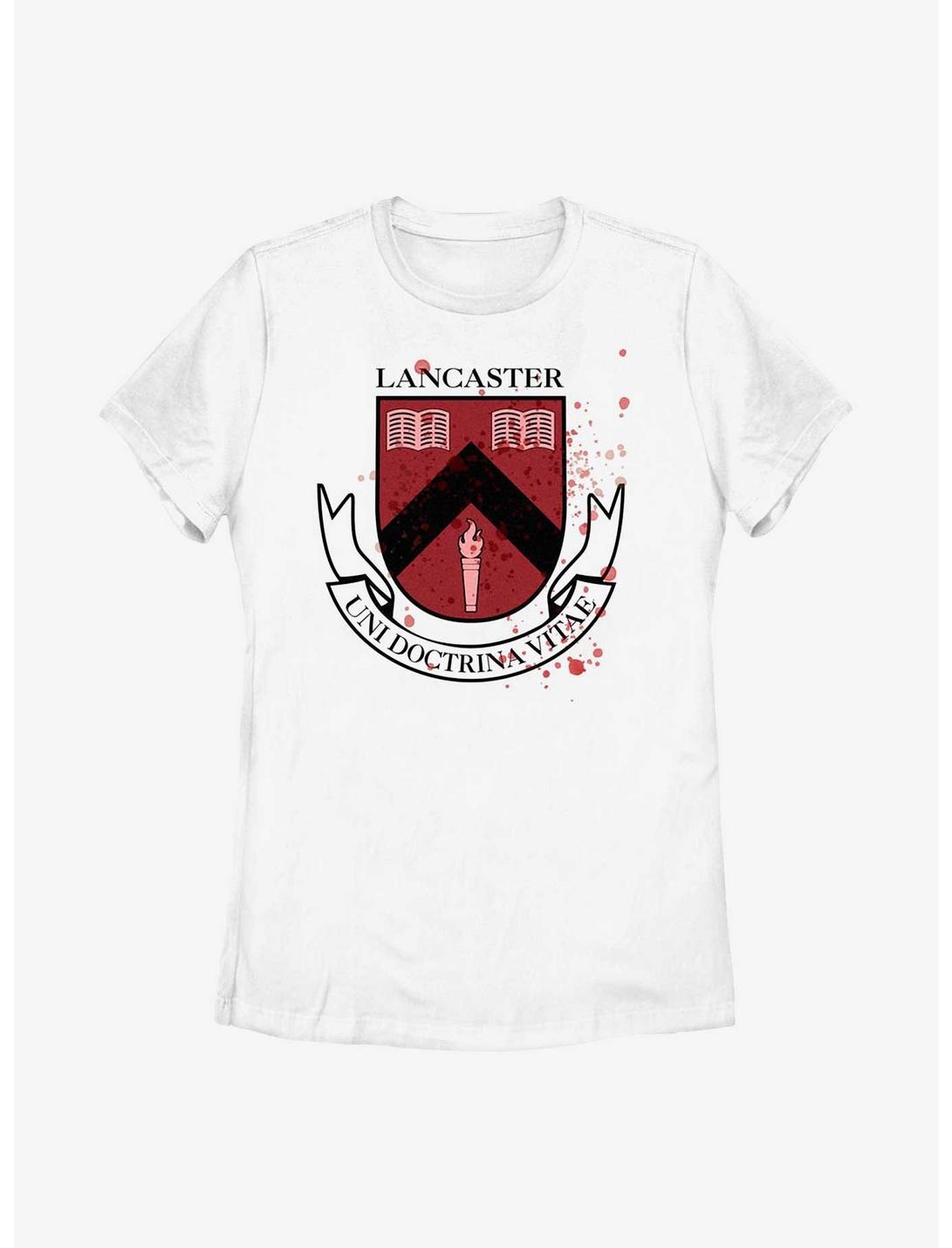 First Kill Blood Splatter Lancaster Crest Womens T-Shirt, WHITE, hi-res