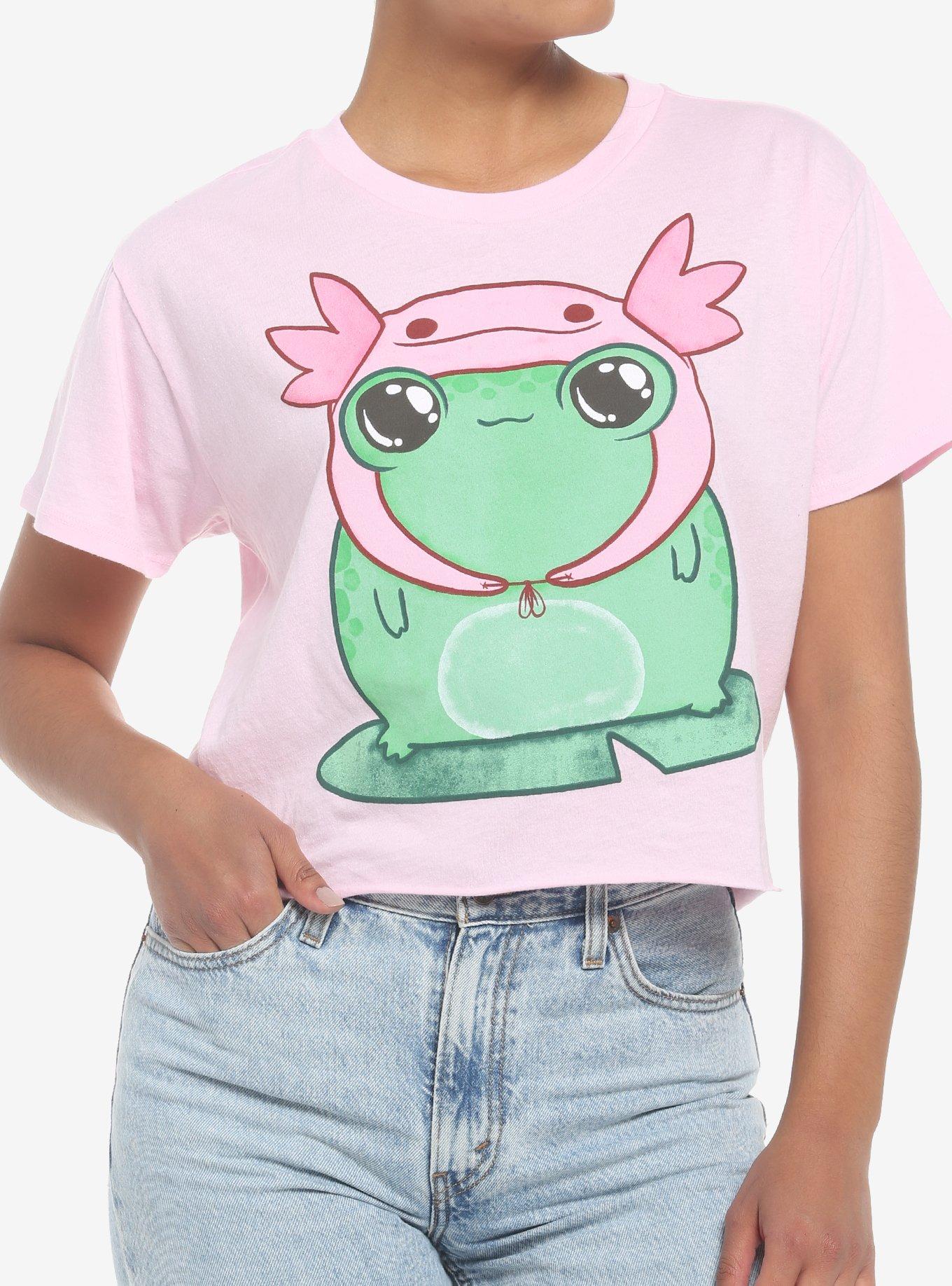 Frog In Axolotl Hat Crop Girls T-Shirt, MULTI, hi-res