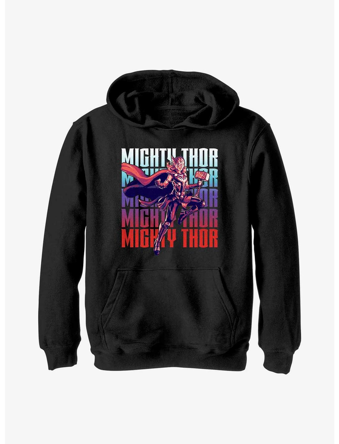Marvel Thor: Love and Thunder Mighty Thor Text Stack Youth Hoodie, BLACK, hi-res