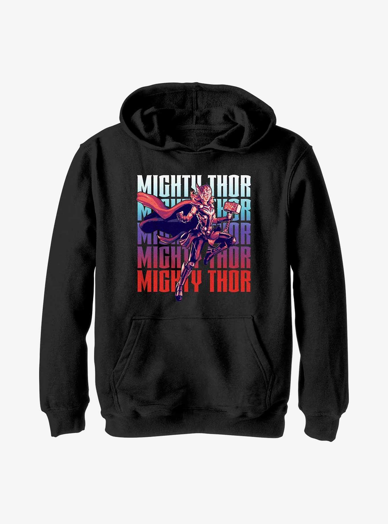 Marvel Thor: Love and Thunder Mighty Thor Text Stack Youth Hoodie, , hi-res
