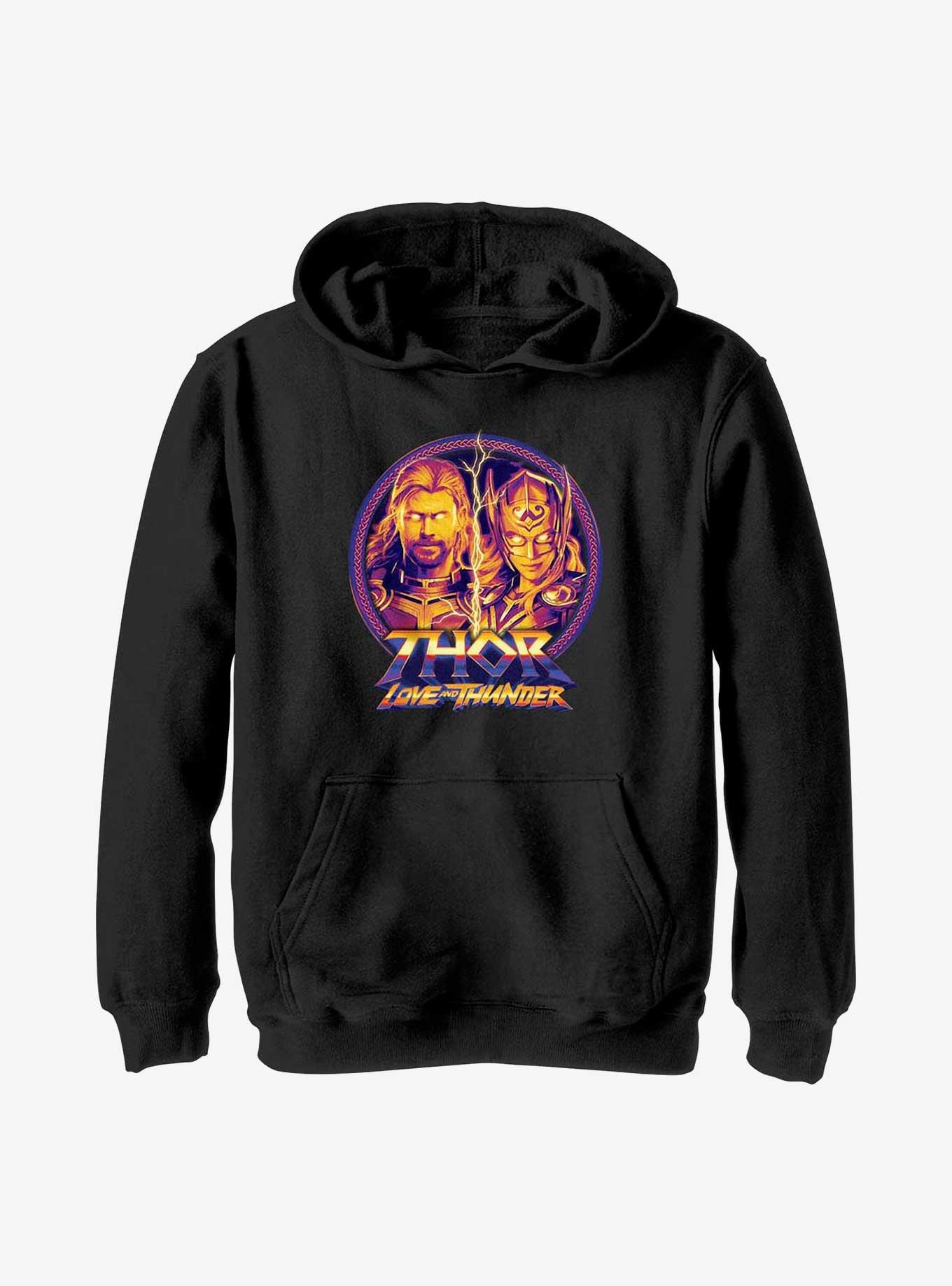 Marvel Thor: Love and Thunder Split Face Portrait Youth Hoodie, BLACK, hi-res