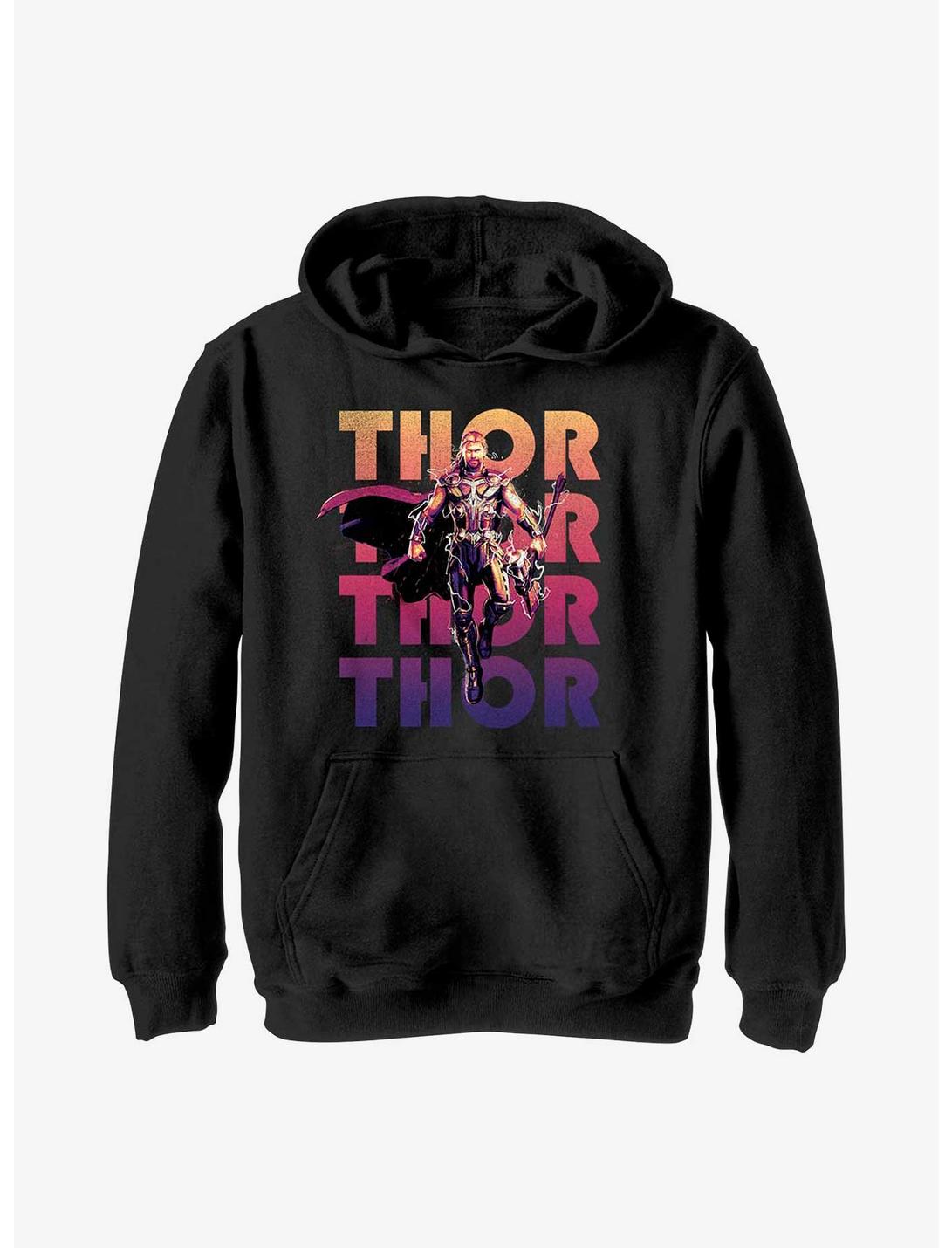 Marvel Thor: Love and Thunder Thor Text Stack Youth Hoodie, BLACK, hi-res
